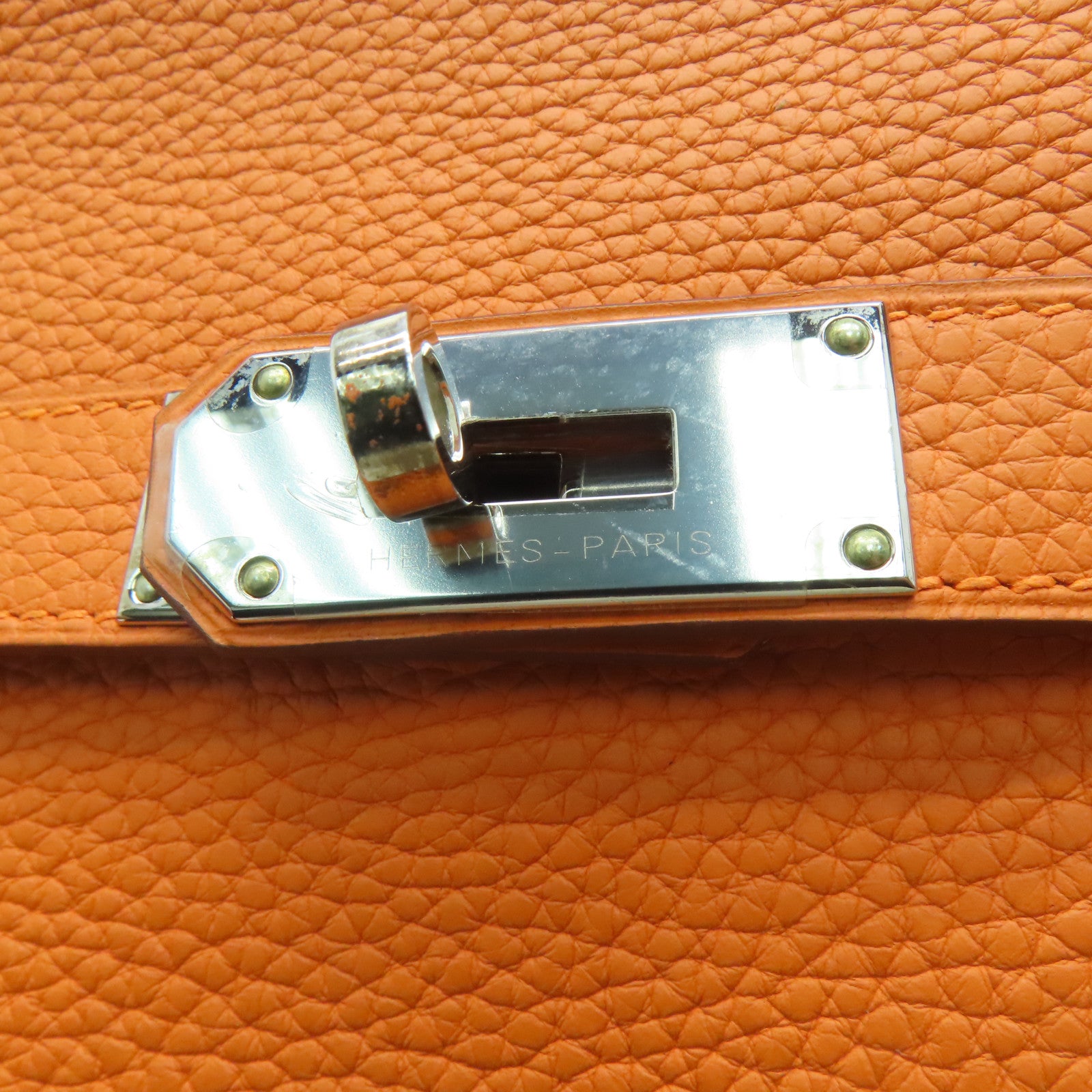 HERMES Clemence皮革Jypsiere 34銀扣肩背袋Orange/橙色