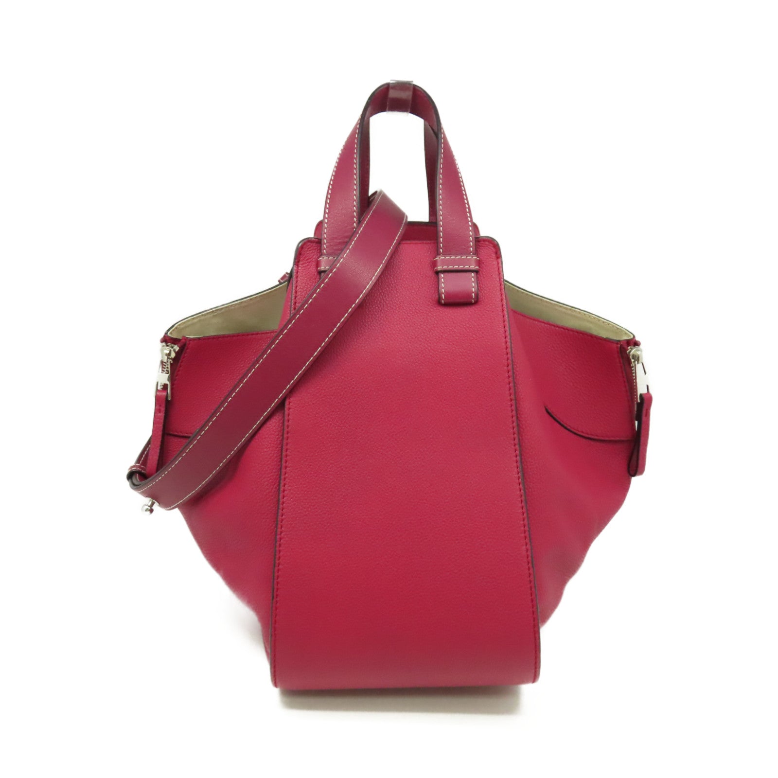LOEWE 【激減優惠】牛皮皮革Hammock Large 2Way Shoulder Bag銀扣手挽肩背兩用袋酒紅色