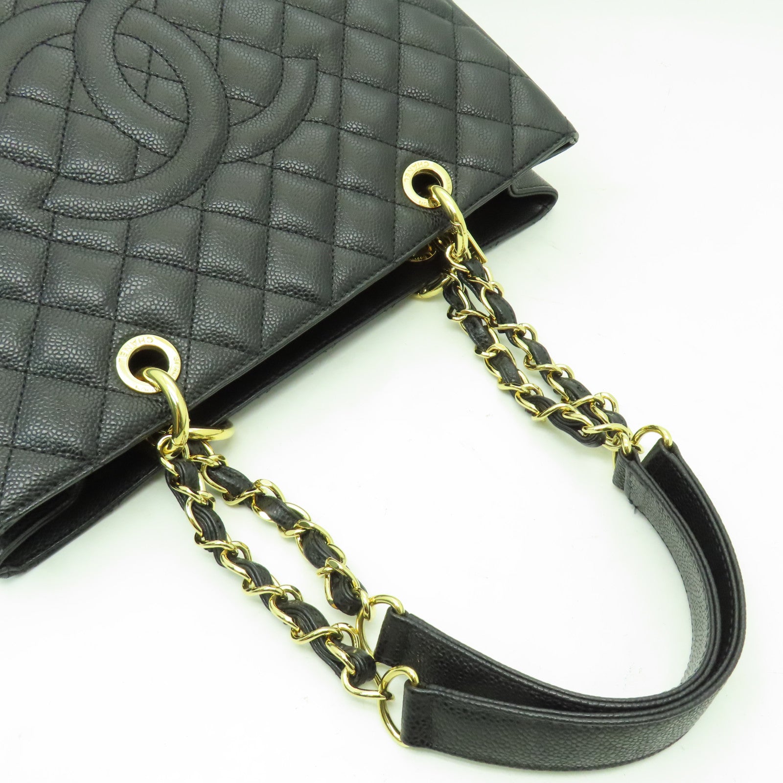 CHANEL 菱格Caviar皮革GST金扣肩背袋黑色