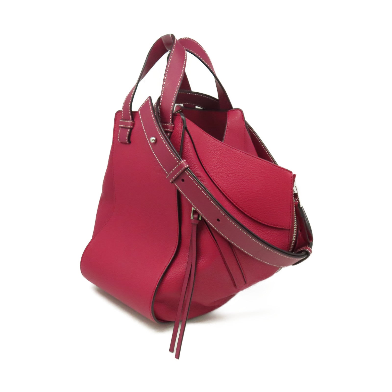 LOEWE 【激減優惠】牛皮皮革Hammock Large 2Way Shoulder Bag銀扣手挽肩背兩用袋酒紅色