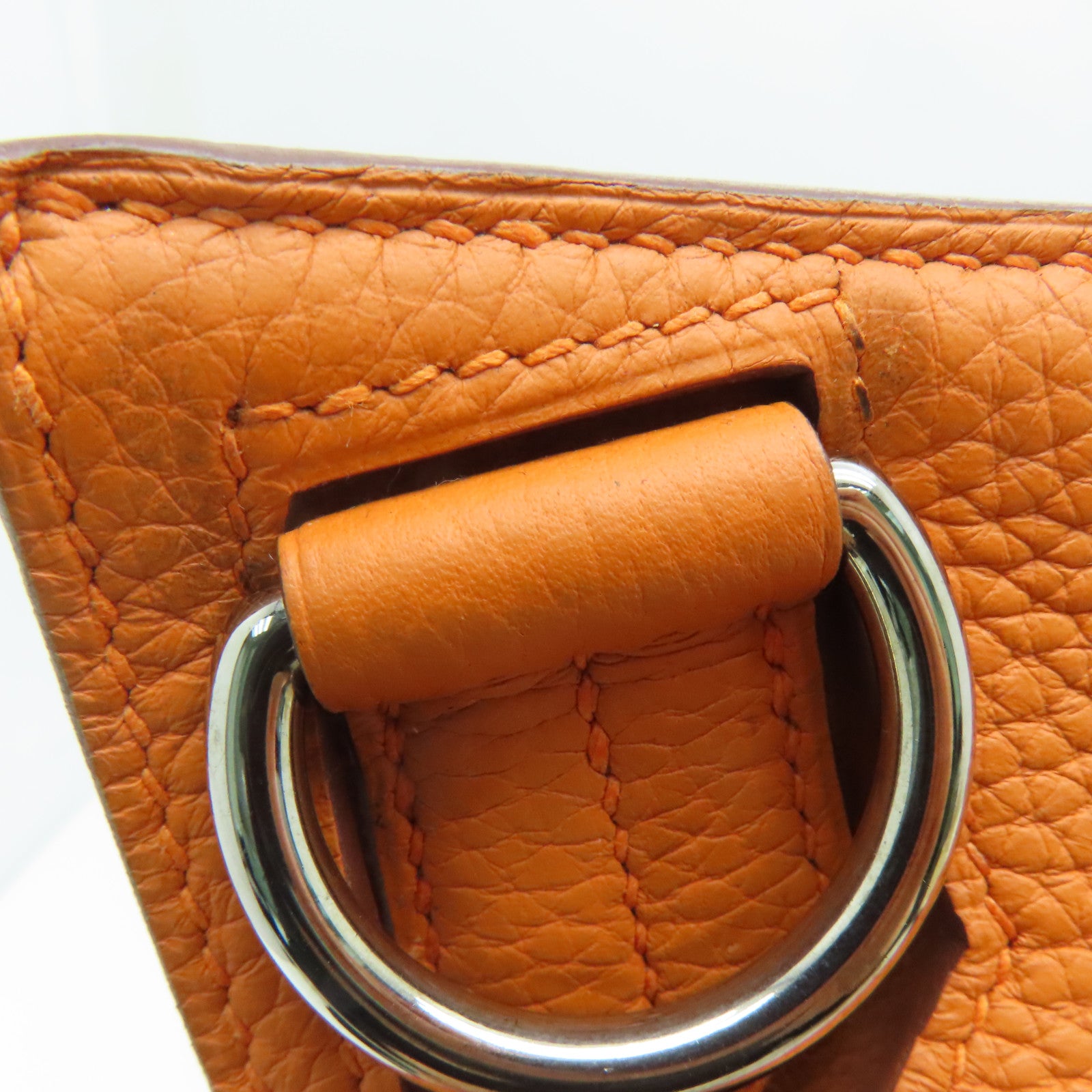 HERMES Clemence皮革Jypsiere 34銀扣肩背袋Orange/橙色