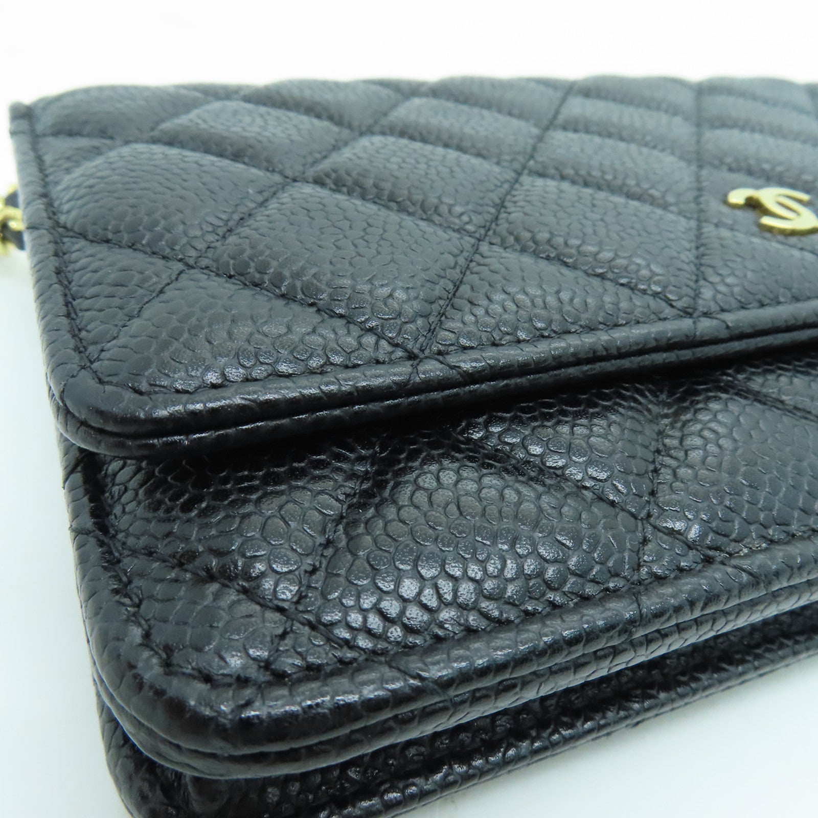 CHANEL 菱格Caviar皮革Wallet On Chain金扣鏈帶肩背袋黑色