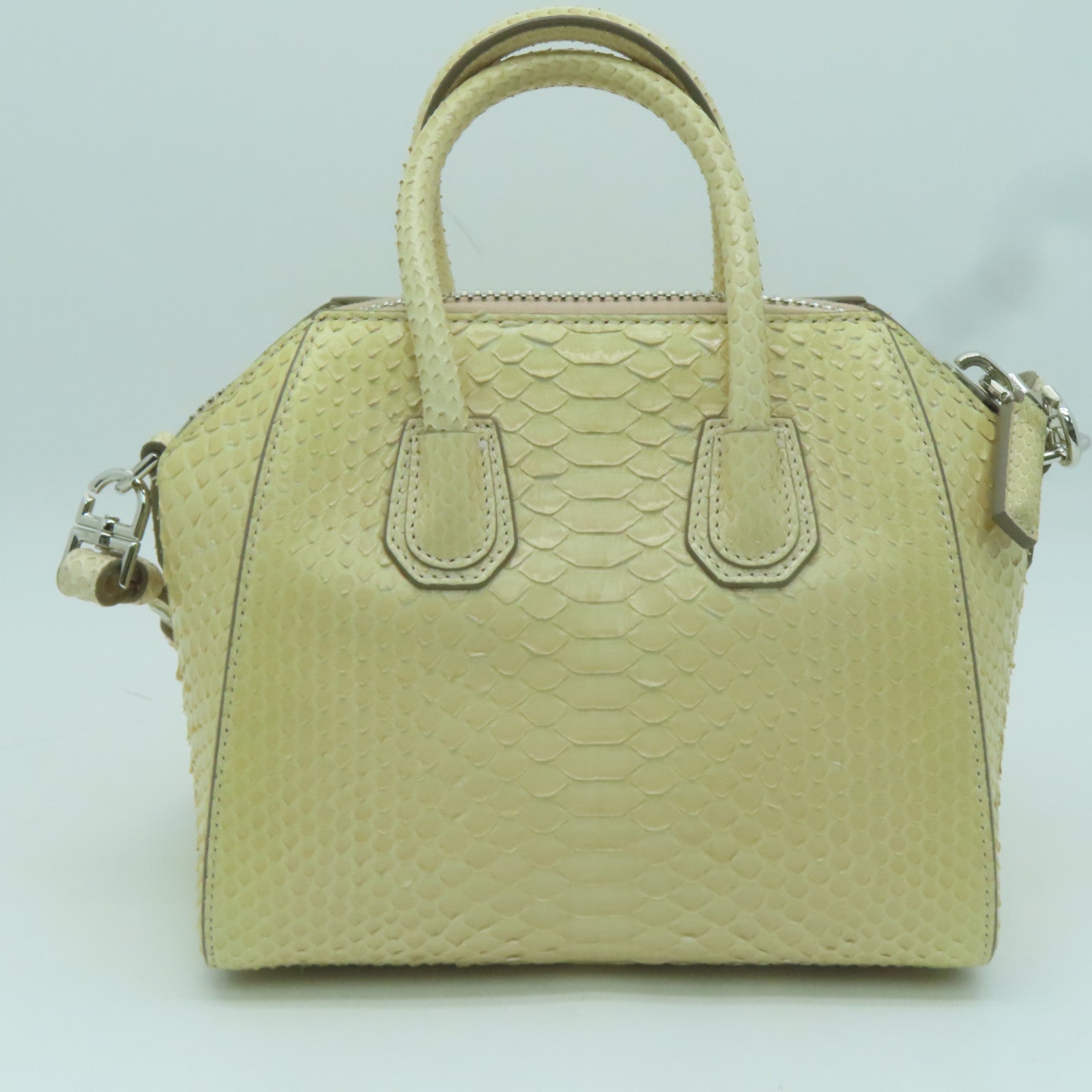 GIVENCHY 蛇皮皮革2 Way Shoulder Bag銀扣手挽肩背兩用袋米色