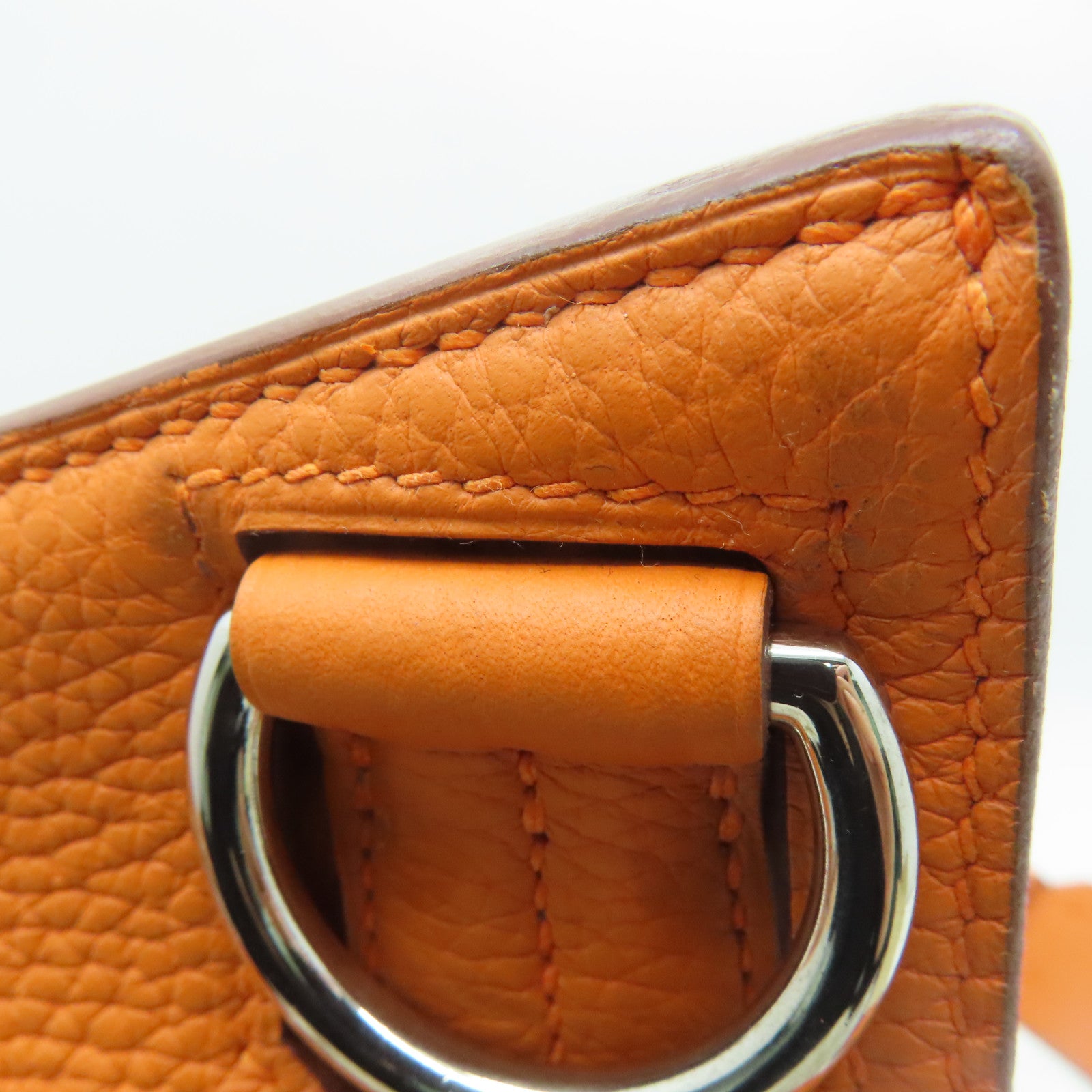 HERMES Clemence皮革Jypsiere 34銀扣肩背袋Orange/橙色