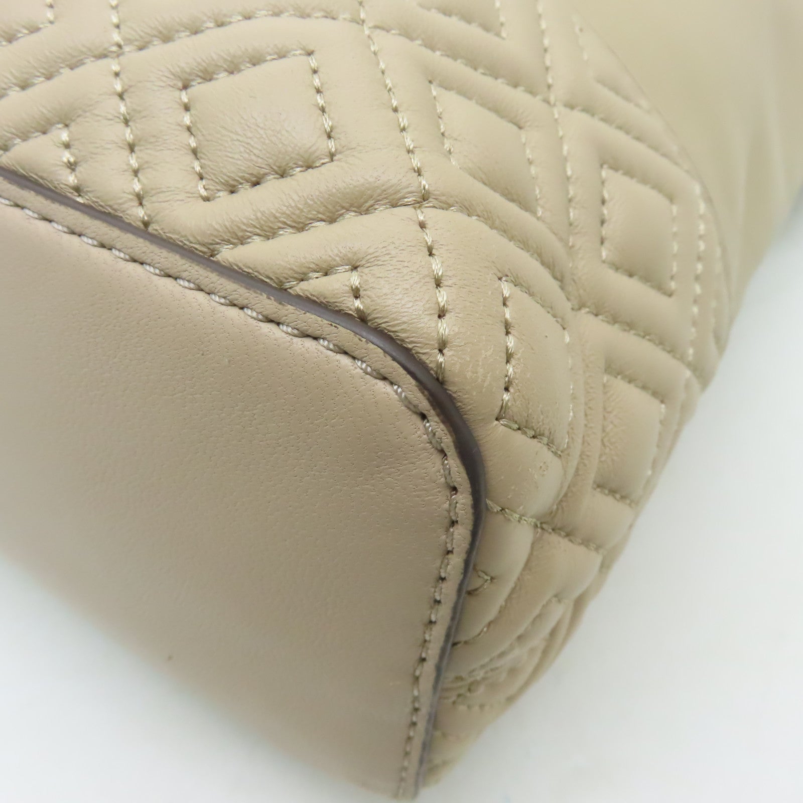 Tory Burch 【激減優惠】牛皮皮革Shoulder Bag金扣肩背袋米色