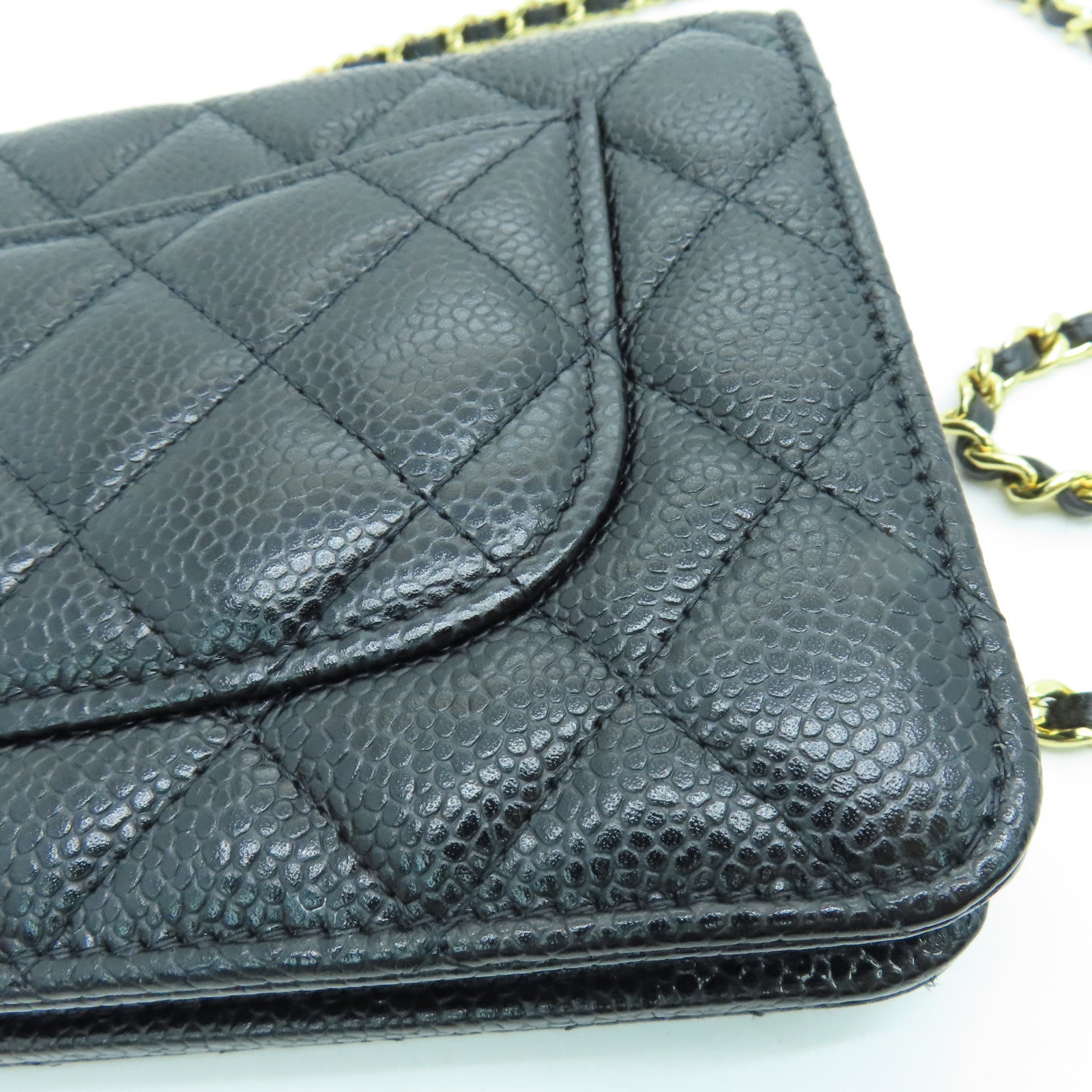 CHANEL 菱格Caviar皮革Wallet On Chain金扣鏈帶肩背袋黑色