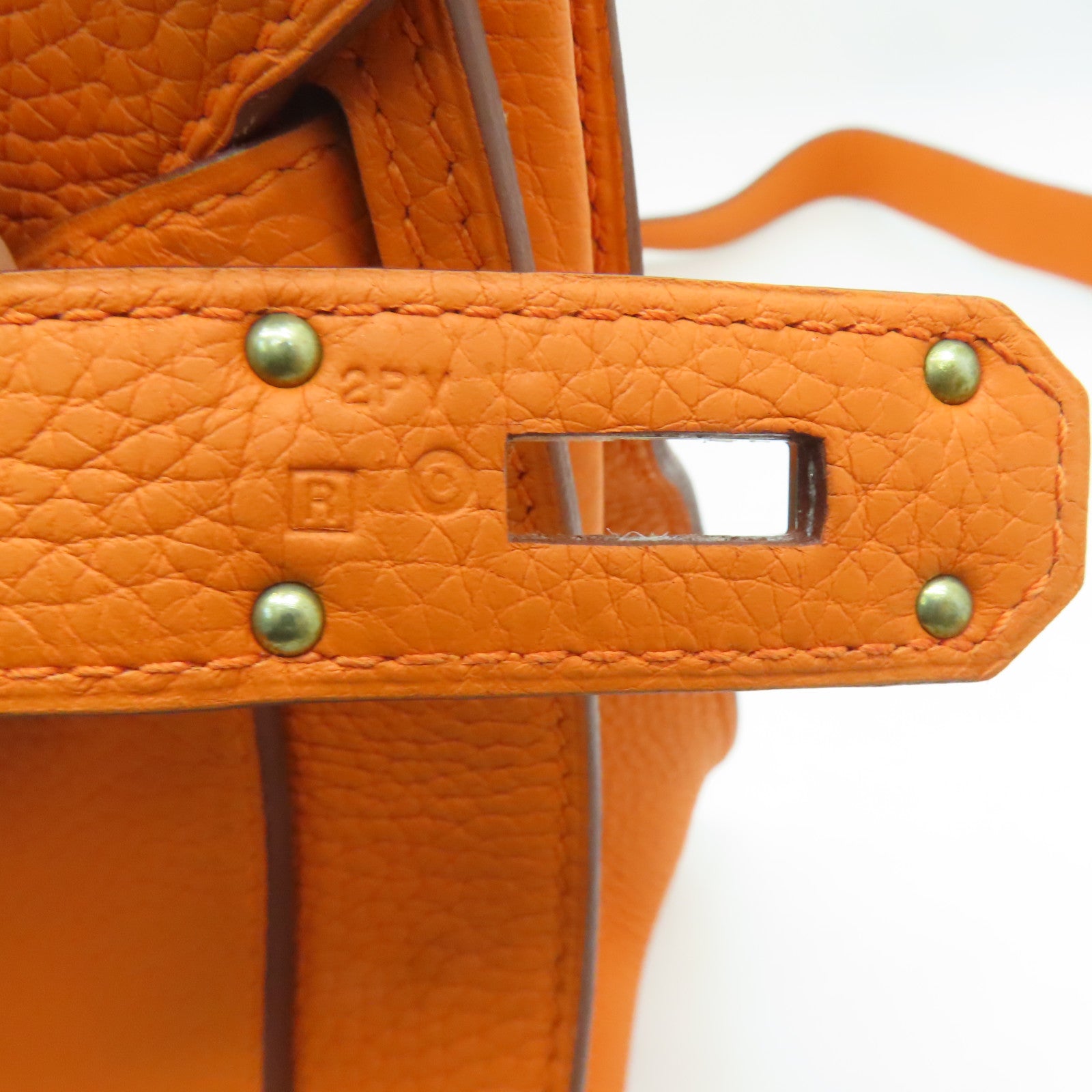 HERMES Clemence皮革Jypsiere 34銀扣肩背袋Orange/橙色