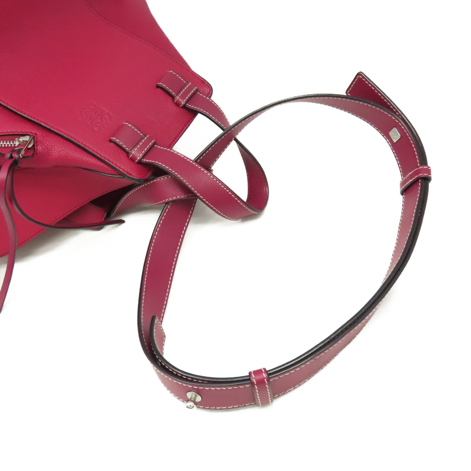 LOEWE 【激減優惠】牛皮皮革Hammock Large 2Way Shoulder Bag銀扣手挽肩背兩用袋酒紅色