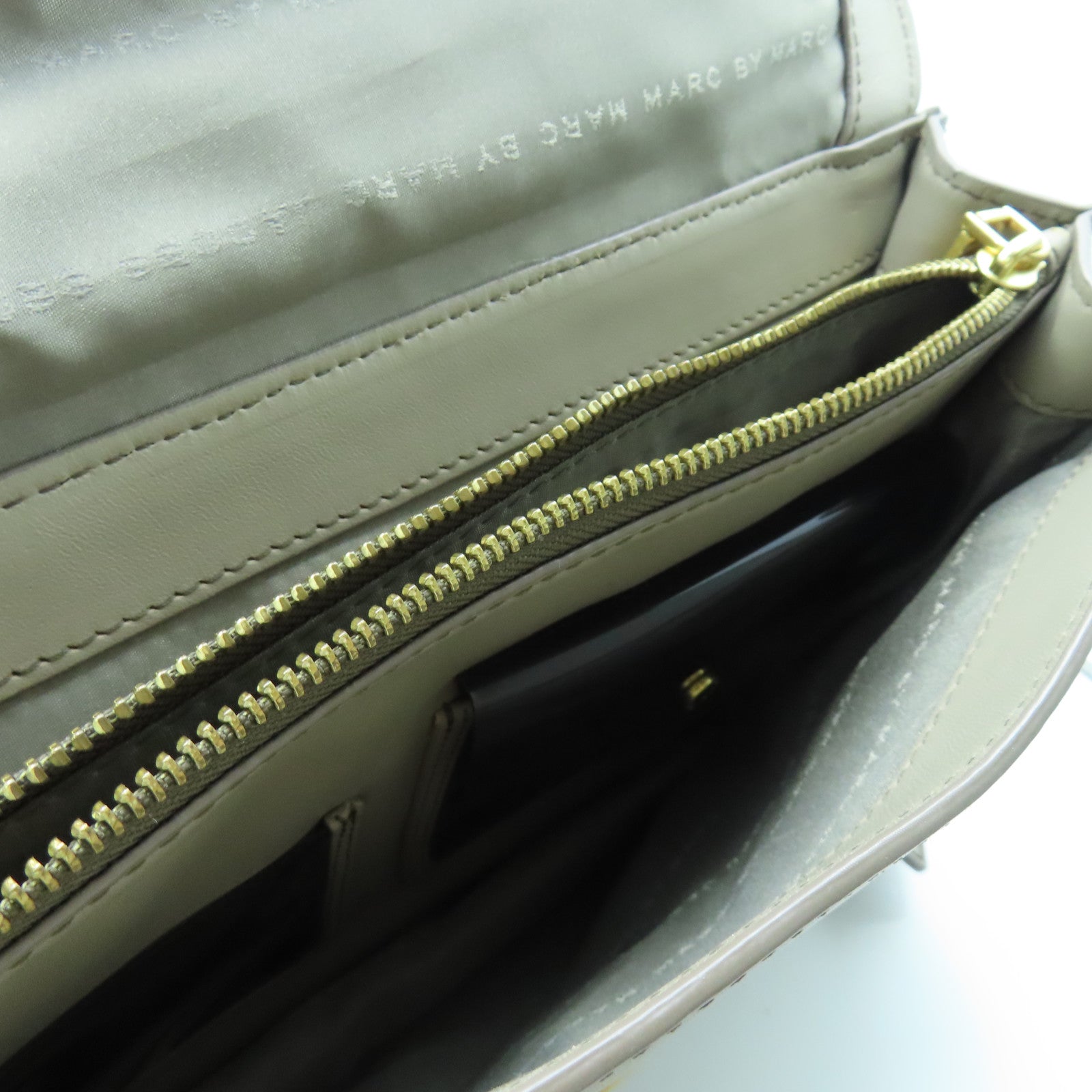 MARC JACOBS cowhide leather 2 Way Shoulder gold buckle handle shoulder bag gray