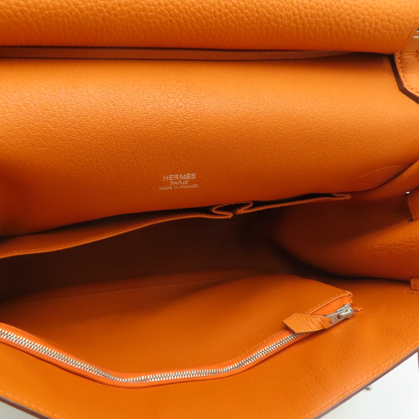 HERMES Clemence皮革Jypsiere 34銀扣肩背袋Orange/橙色