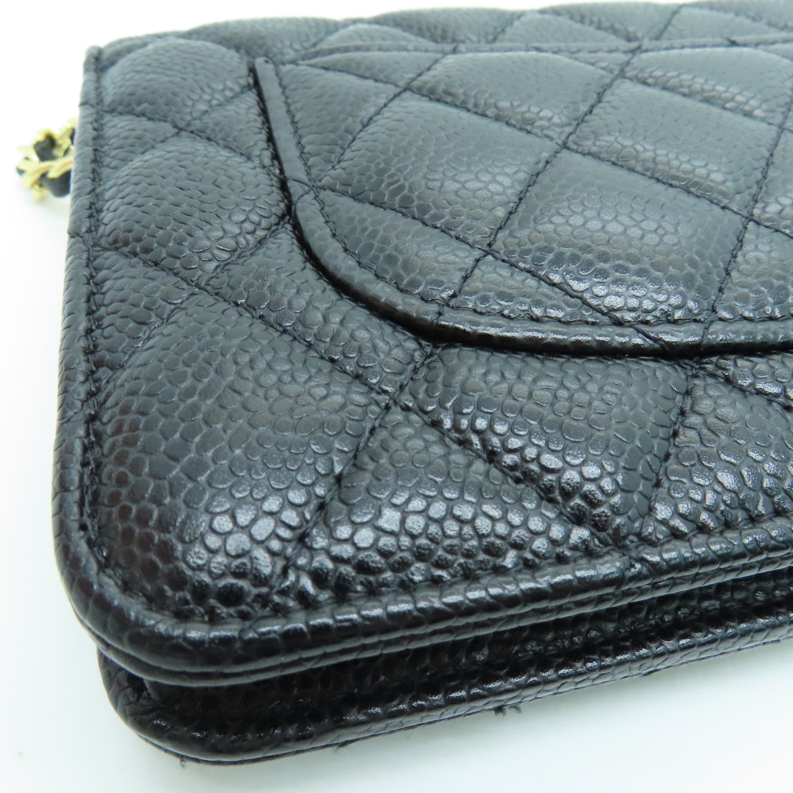 CHANEL 菱格Caviar皮革Wallet On Chain金扣鏈帶肩背袋黑色
