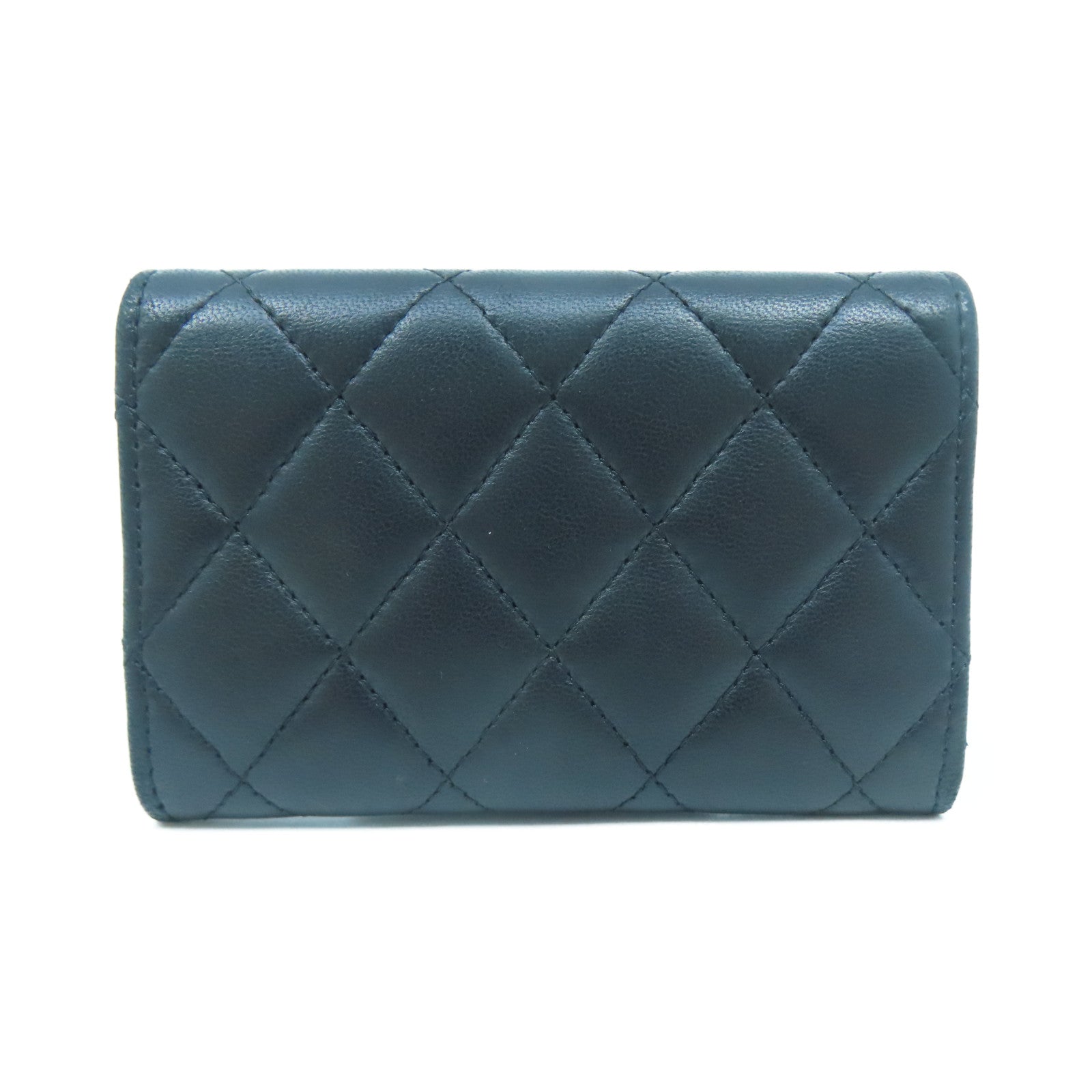 CHANEL 菱格羊皮皮革Card Case銀扣卡片套黑色