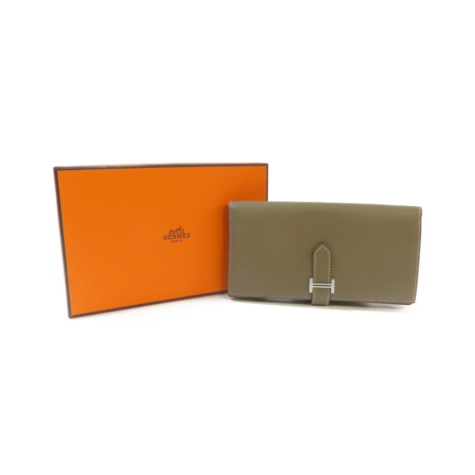 HERMES Epsom皮革Bearn Long Wallet銀扣長錢包啡色
