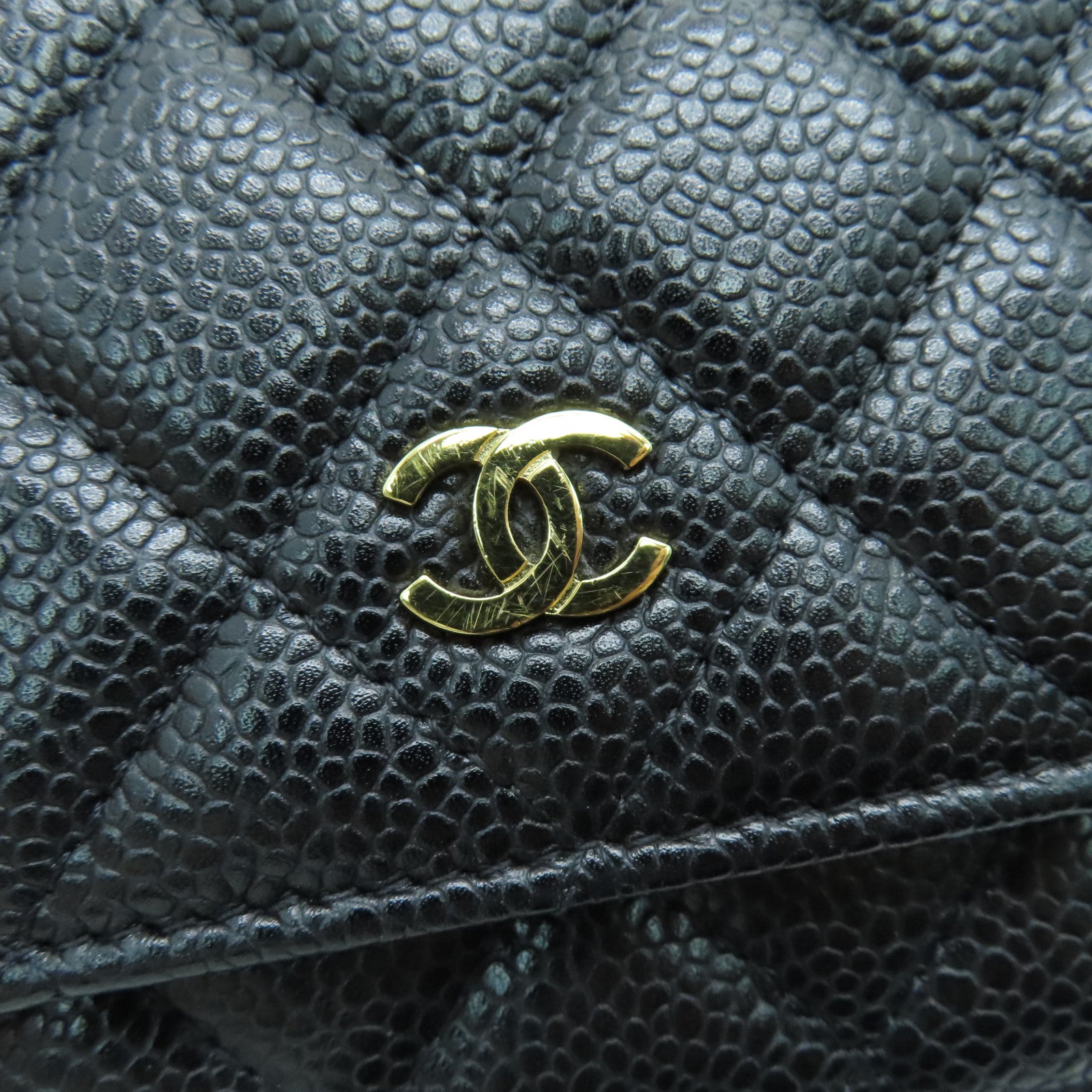 CHANEL 菱格Caviar皮革Wallet On Chain金扣鏈帶肩背袋黑色