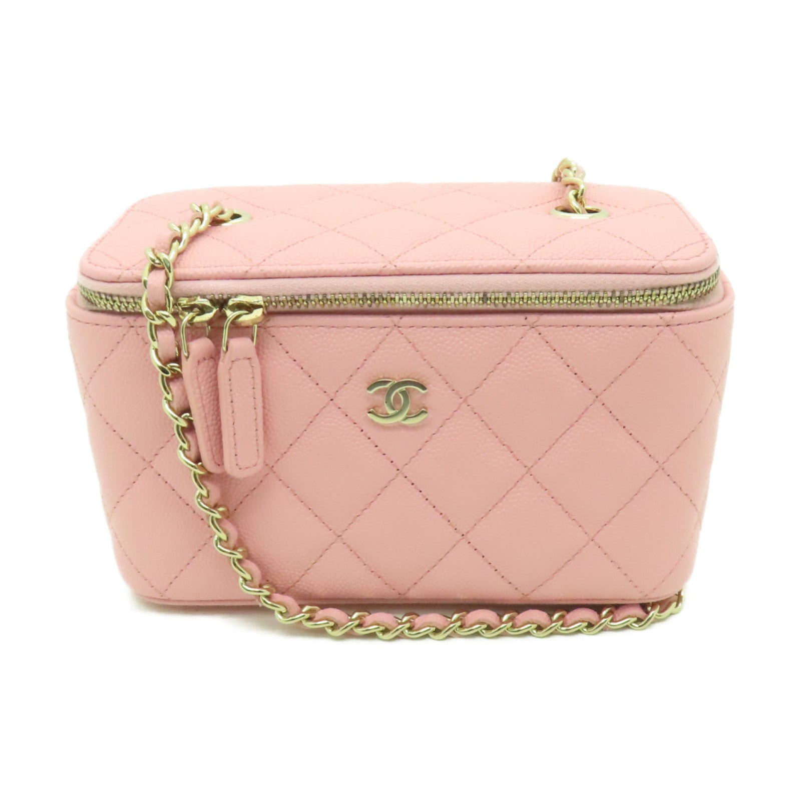 CHANEL 【激減優惠】菱格Caviar皮革Chain Shoulder Bag金扣鏈帶肩背袋粉紅色