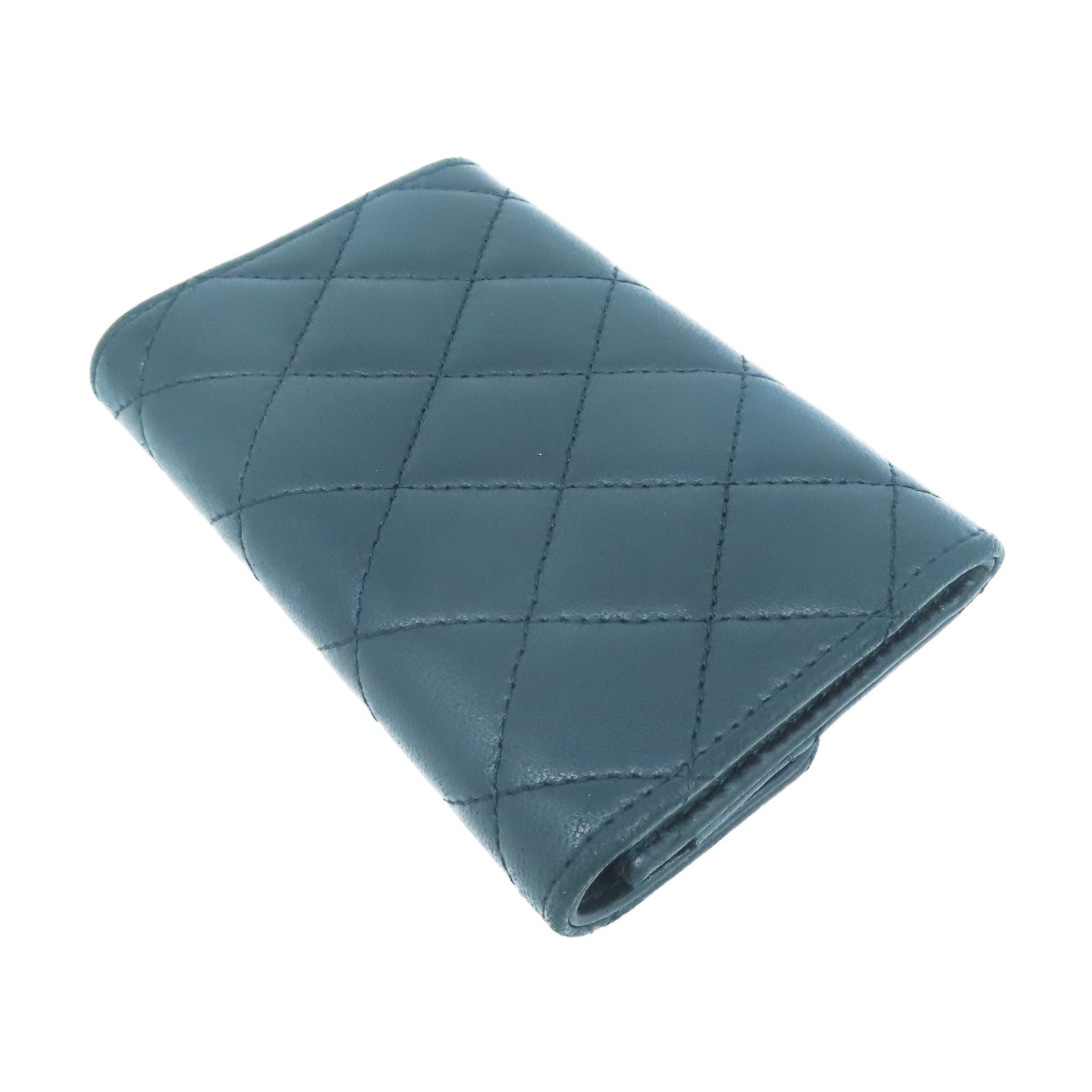 CHANEL 菱格羊皮皮革Card Case銀扣卡片套黑色