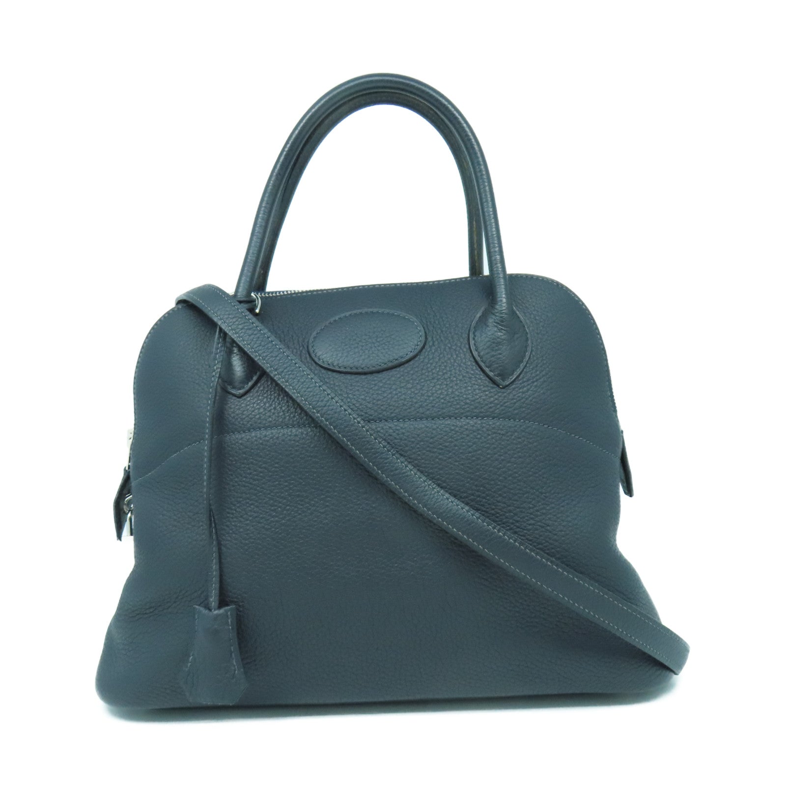 HERMES Clemence皮革Bolide 31銀扣手挽肩背兩用袋Blue indigo