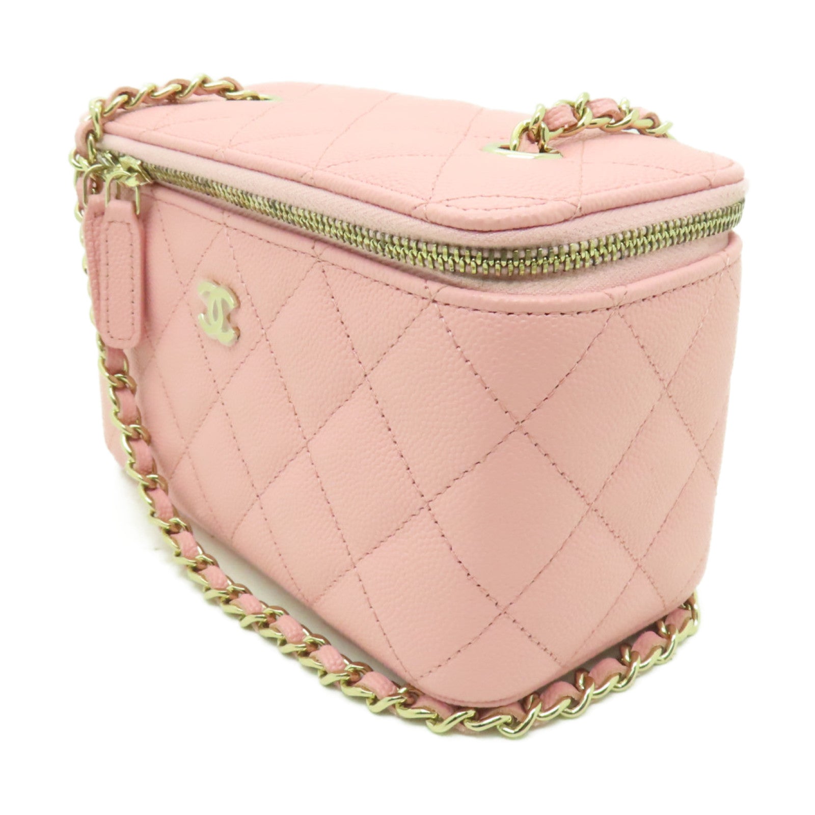CHANEL 【激減優惠】菱格Caviar皮革Chain Shoulder Bag金扣鏈帶肩背袋粉紅色