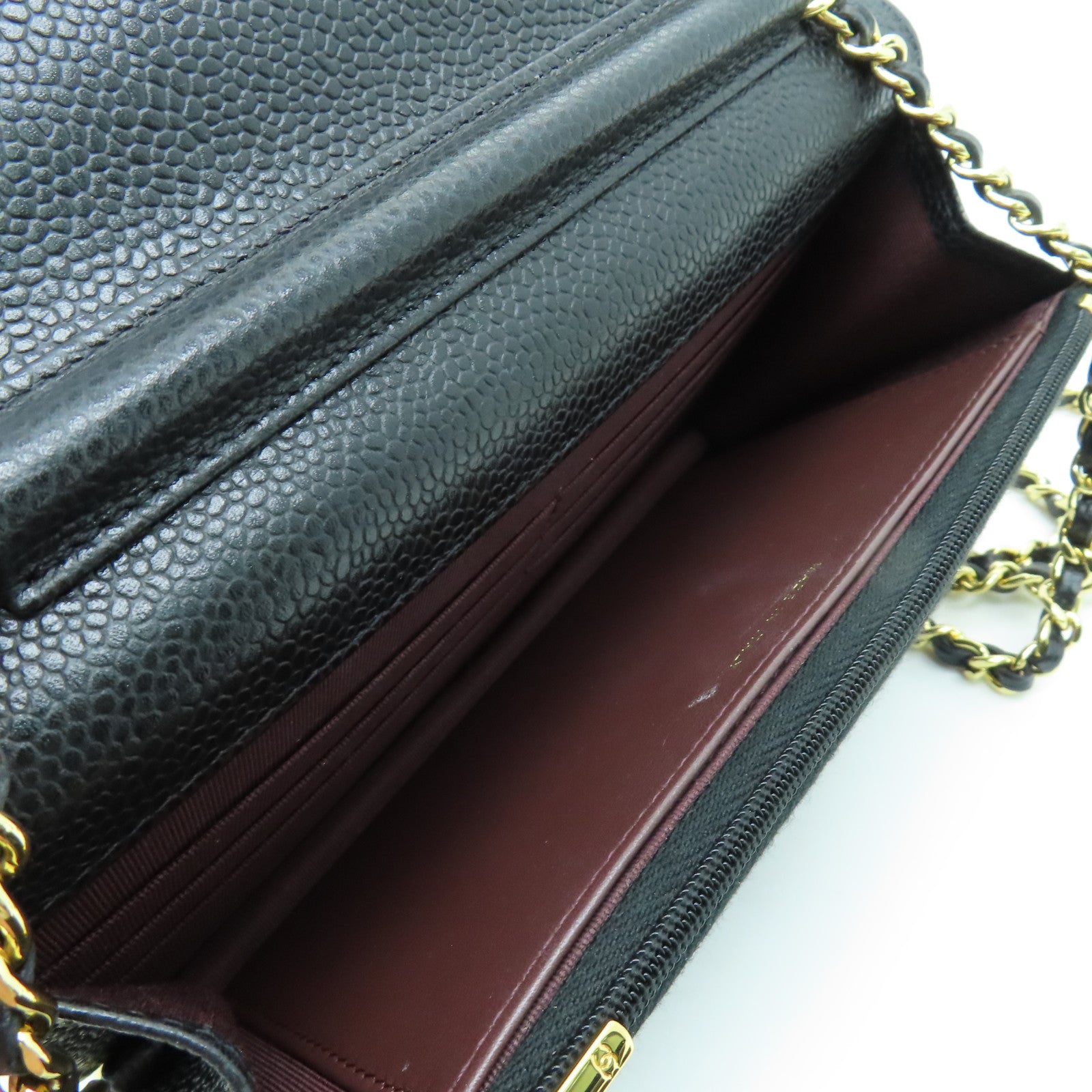 CHANEL 菱格Caviar皮革Wallet On Chain金扣鏈帶肩背袋黑色