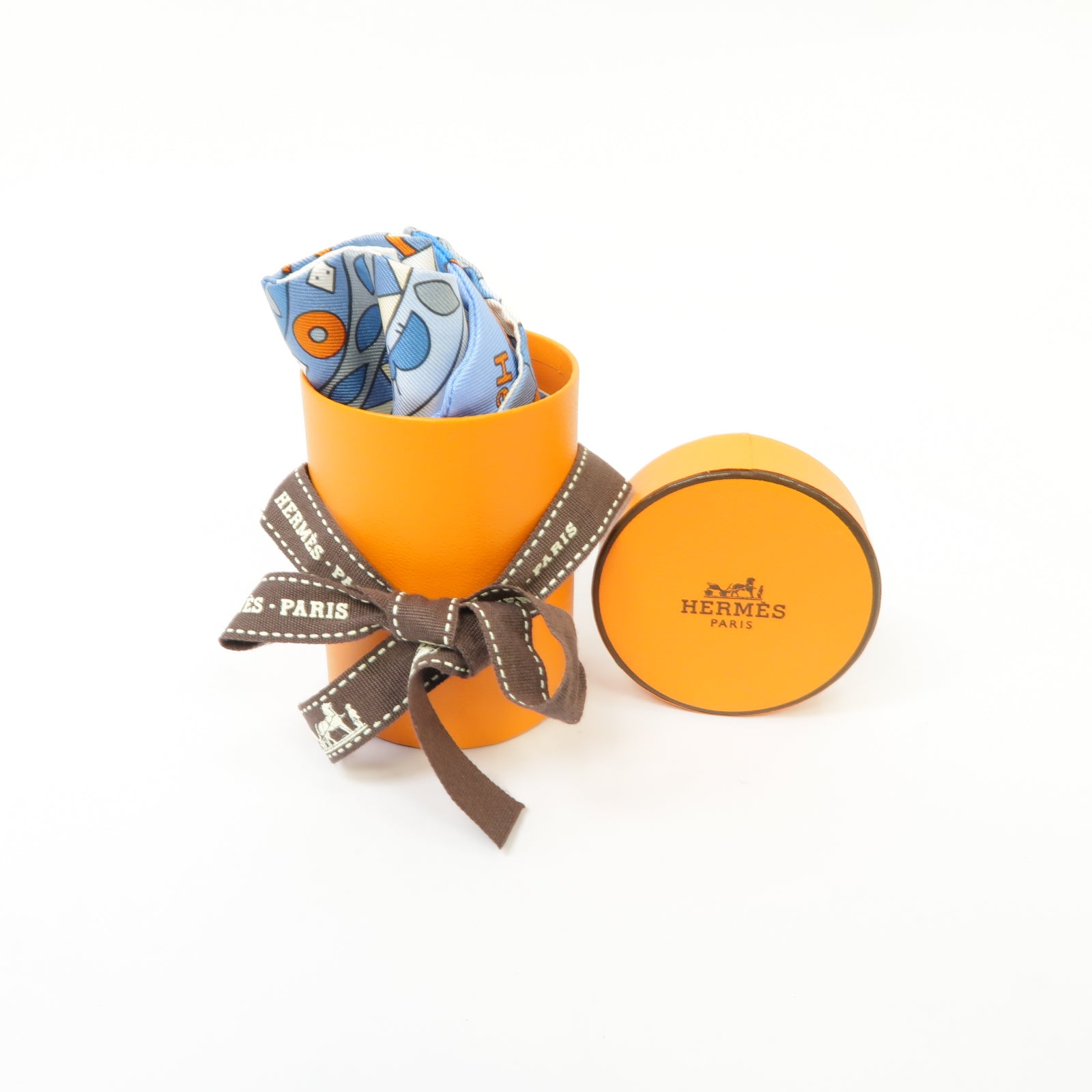 HERMES 絲質Twilly絲巾藍色/橙色