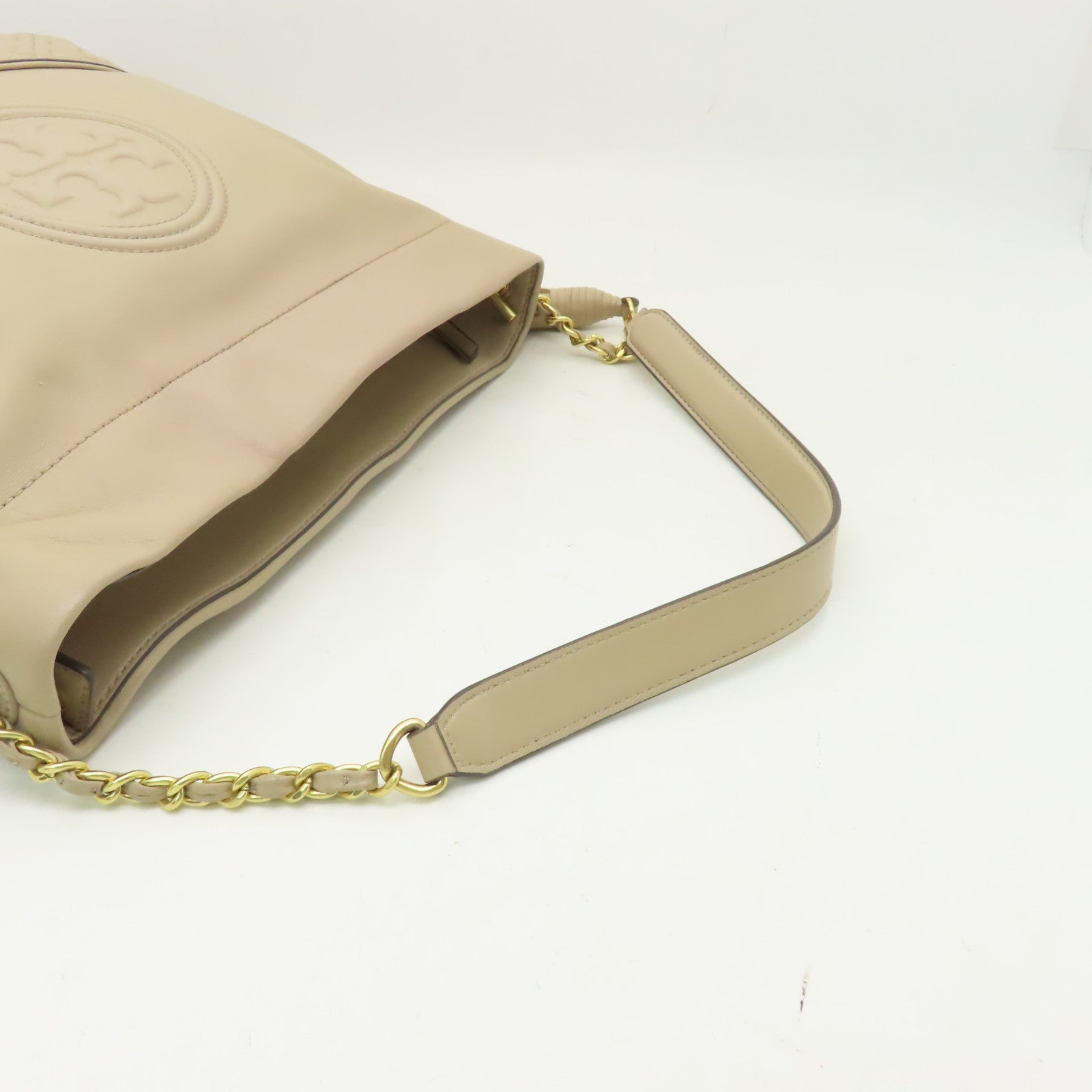 Tory Burch 【激減優惠】牛皮皮革Shoulder Bag金扣肩背袋米色