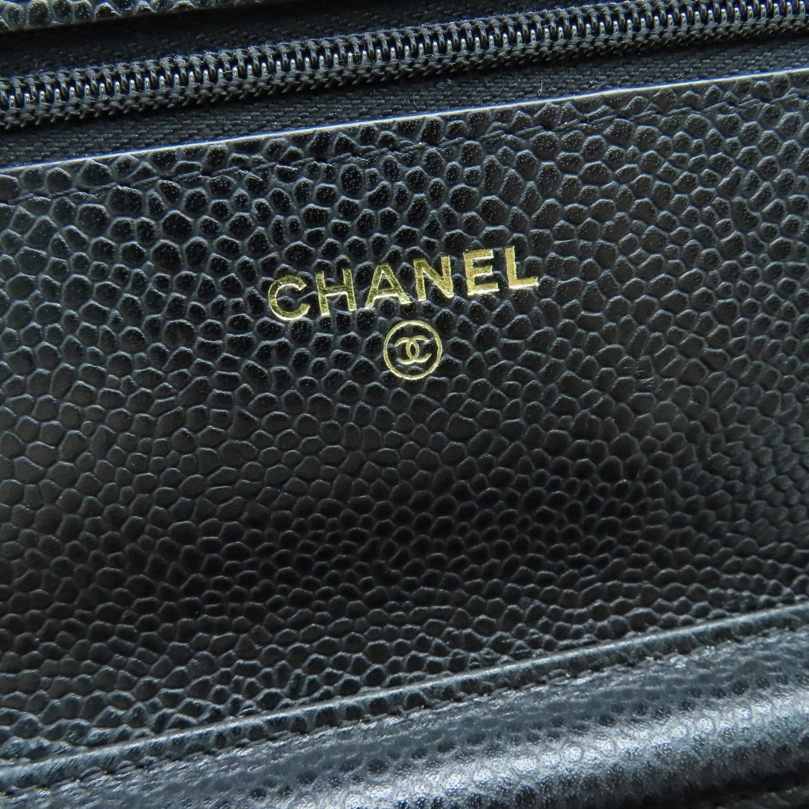 CHANEL 菱格Caviar皮革Wallet On Chain金扣鏈帶肩背袋黑色