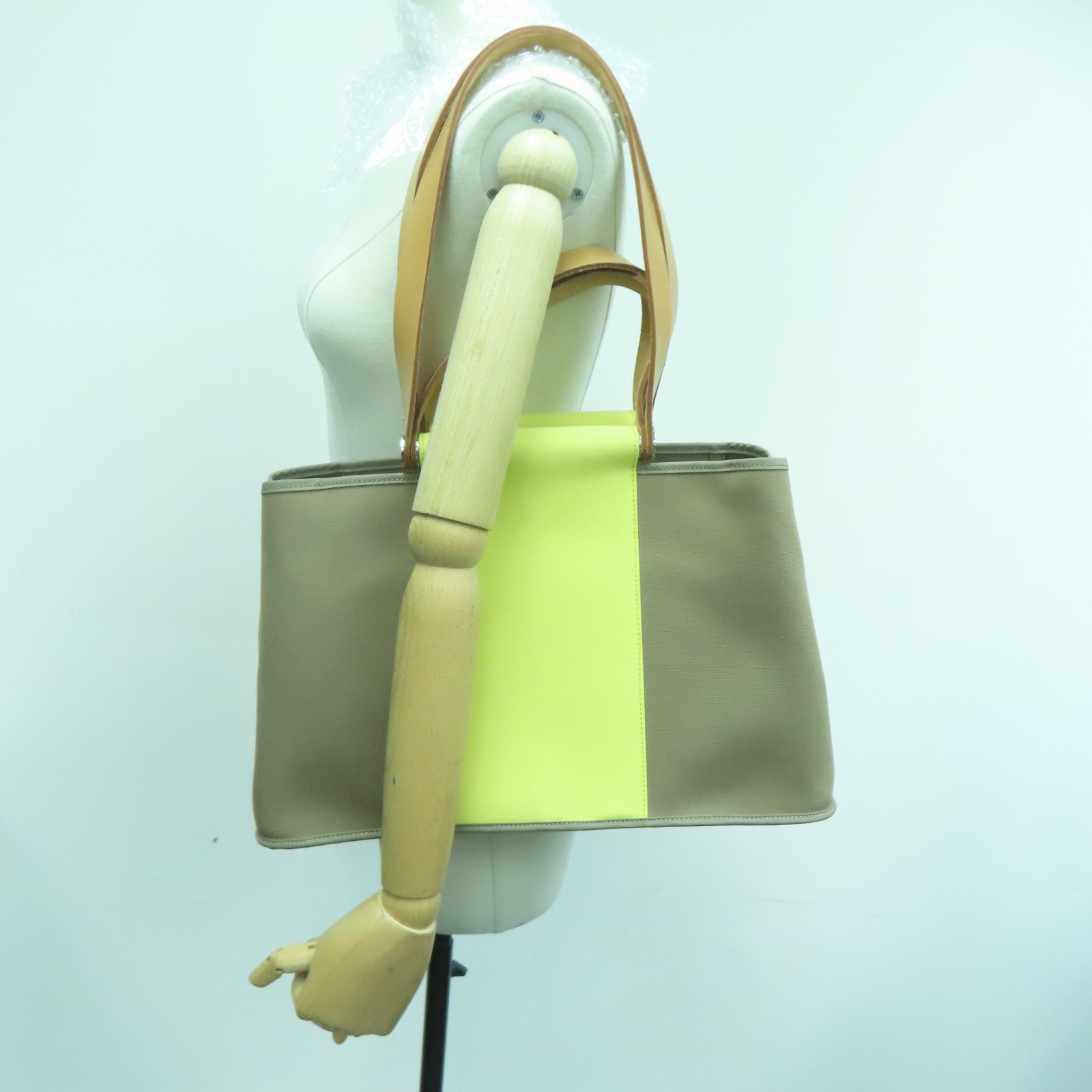 HERMES 帆布Cabag銀扣手挽肩背兩用袋Etuope/Yellow