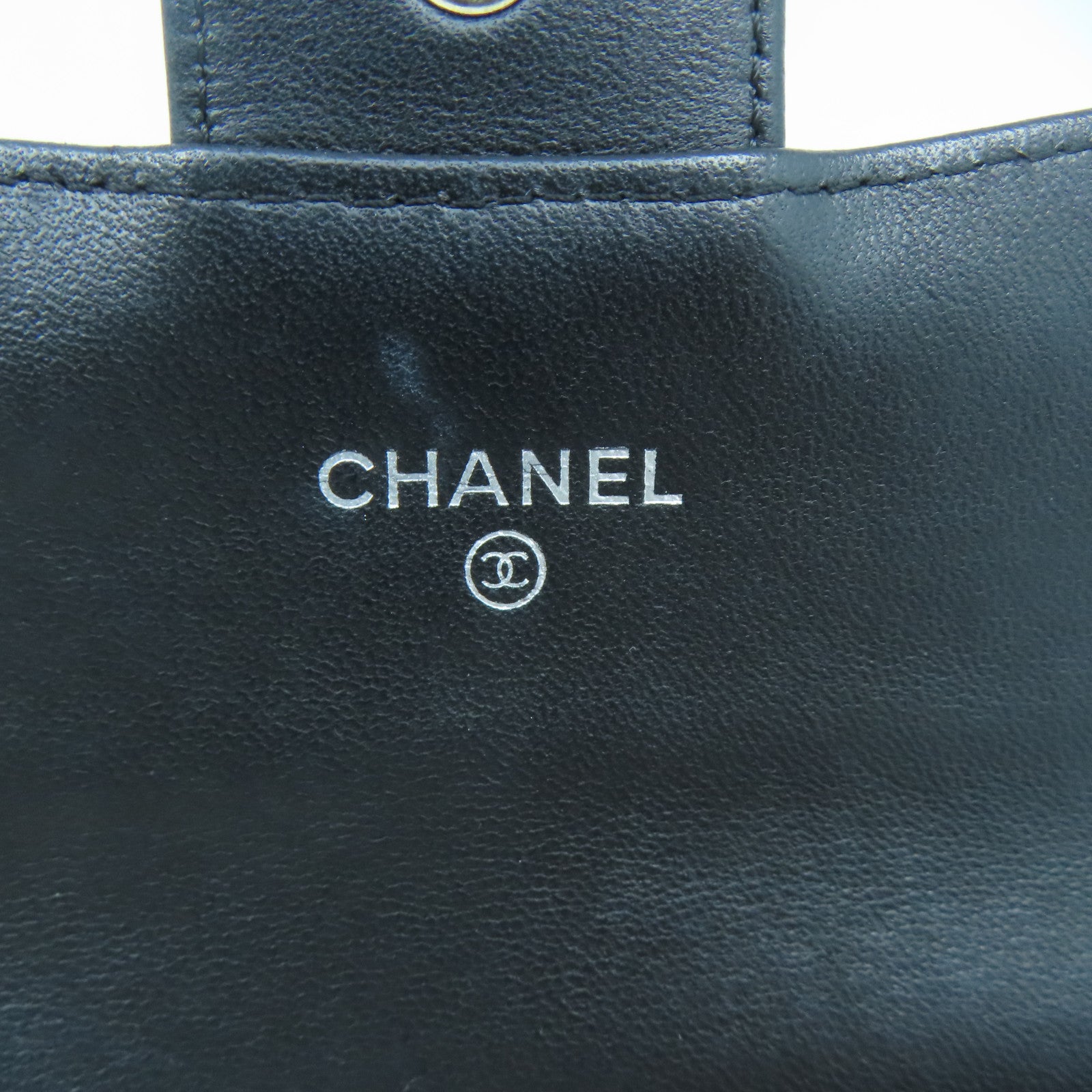 CHANEL 菱格羊皮皮革Card Case銀扣卡片套黑色