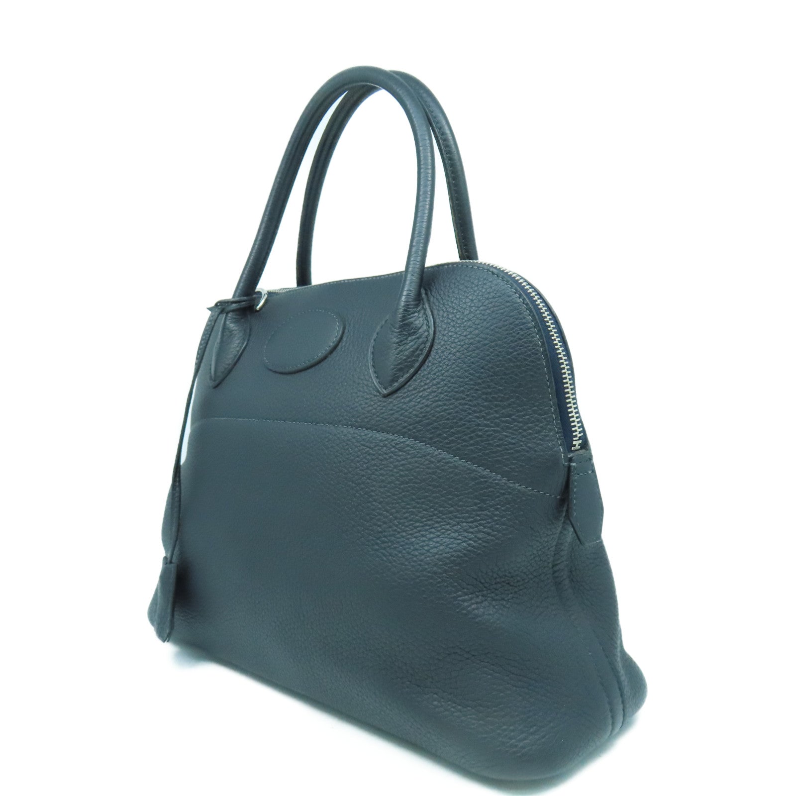 HERMES Clemence皮革Bolide 31銀扣手挽肩背兩用袋Blue indigo