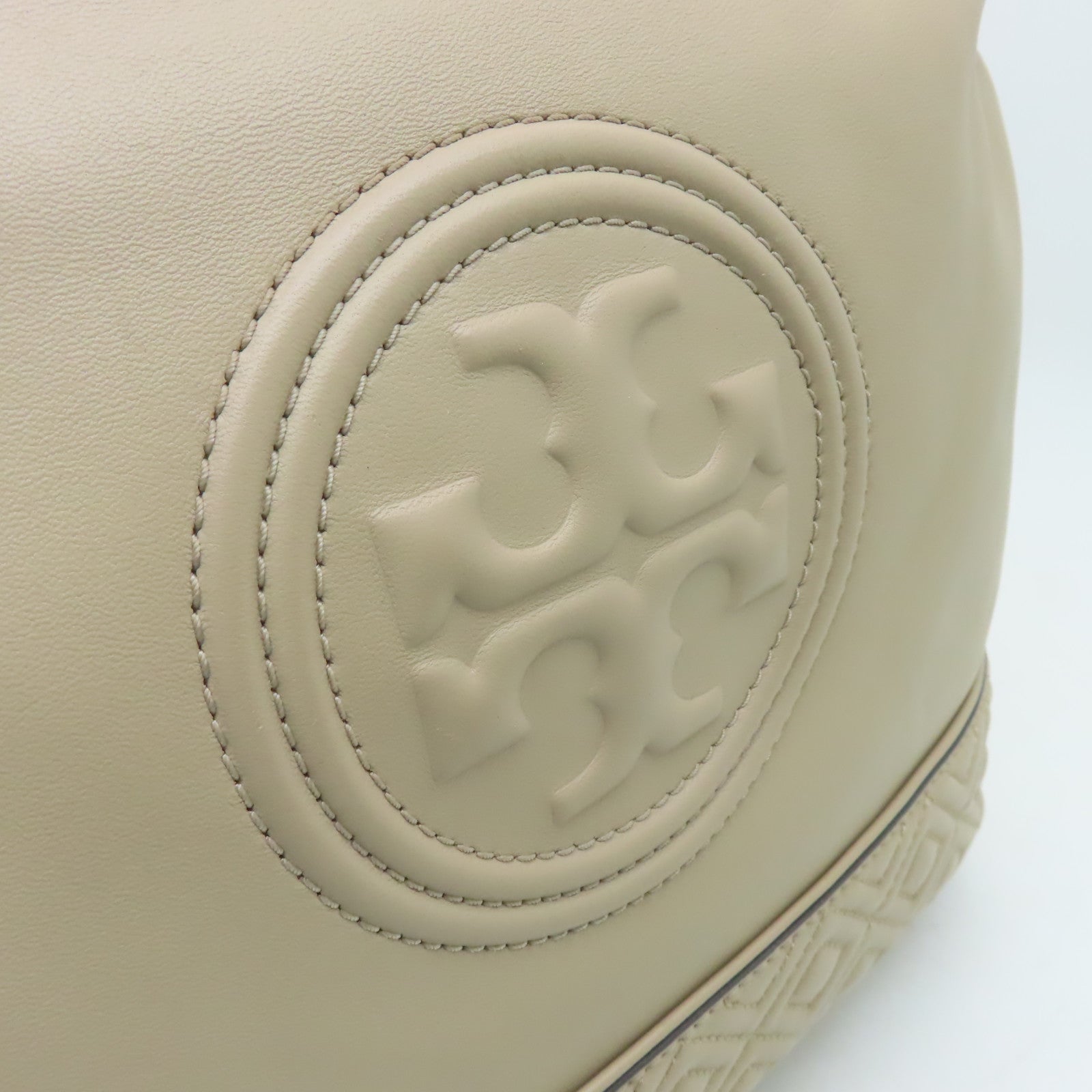 Tory Burch 【激減優惠】牛皮皮革Shoulder Bag金扣肩背袋米色