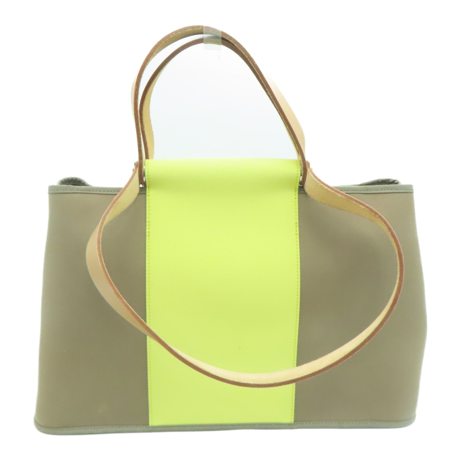 HERMES 帆布Cabag銀扣手挽肩背兩用袋Etuope/Yellow