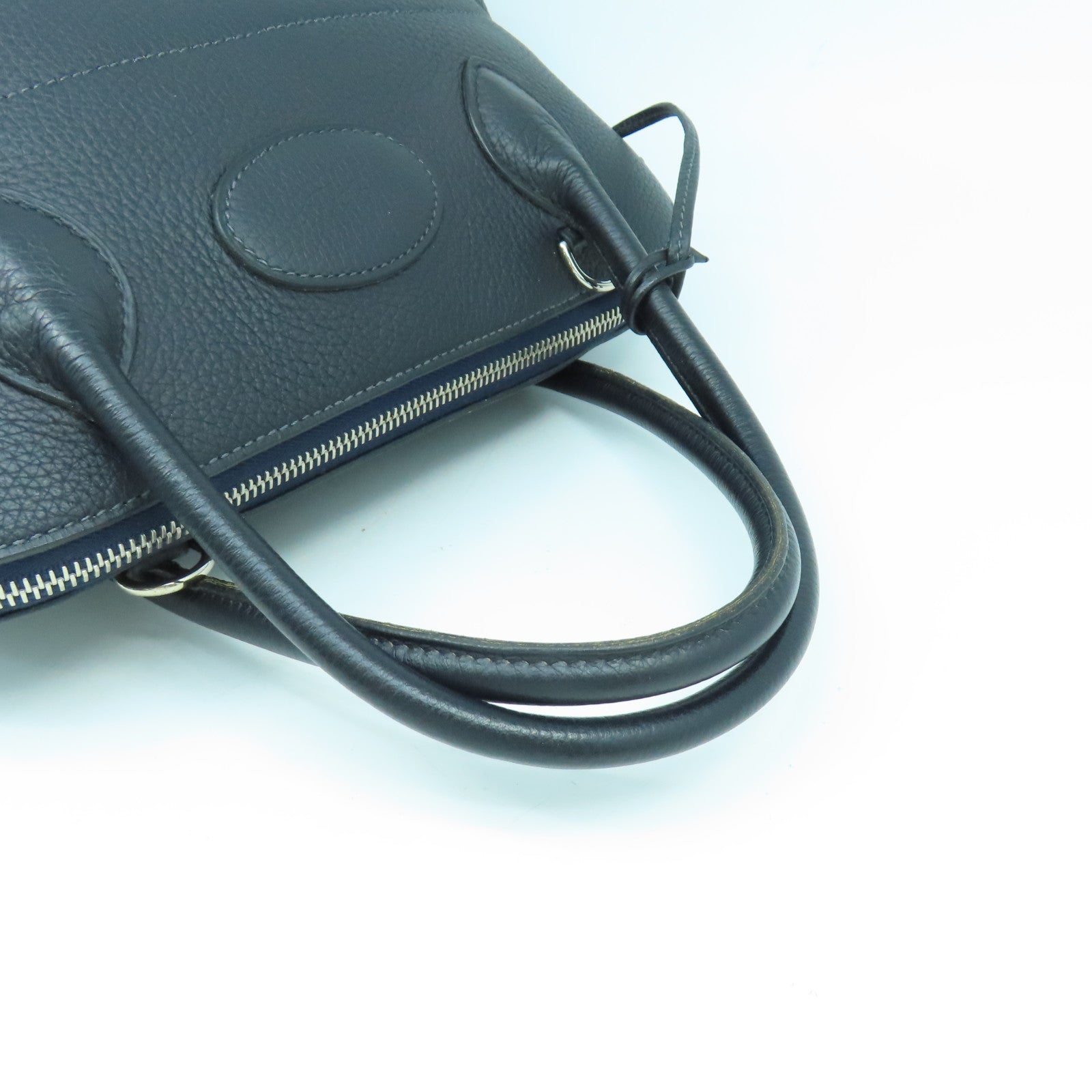 HERMES Clemence皮革Bolide 31銀扣手挽肩背兩用袋Blue indigo