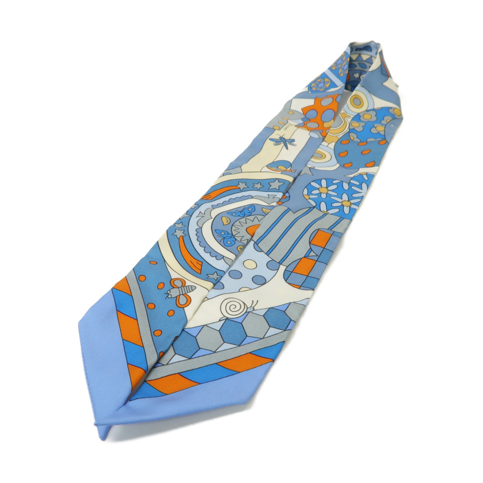 HERMES 絲質Twilly絲巾藍色/橙色