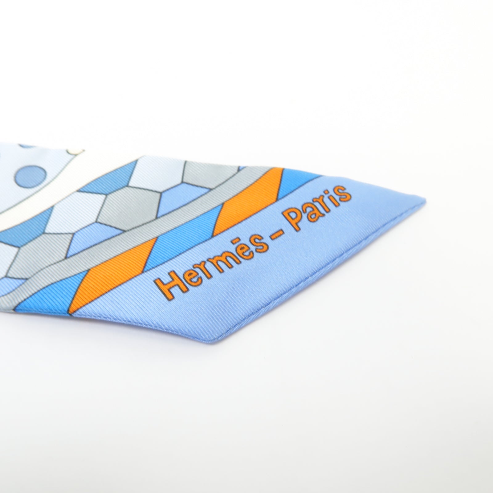 HERMES 絲質Twilly絲巾藍色/橙色