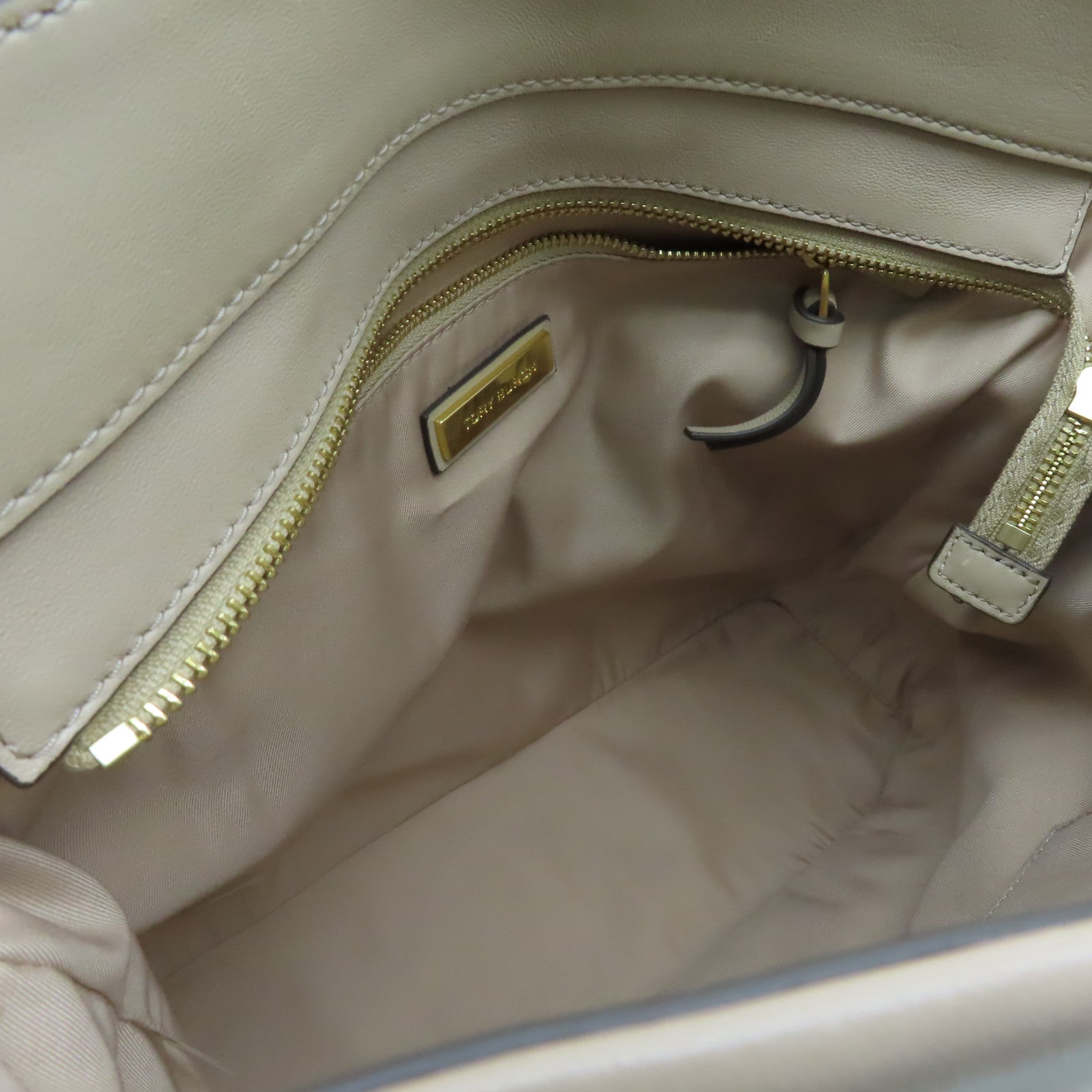 Tory Burch 【激減優惠】牛皮皮革Shoulder Bag金扣肩背袋米色
