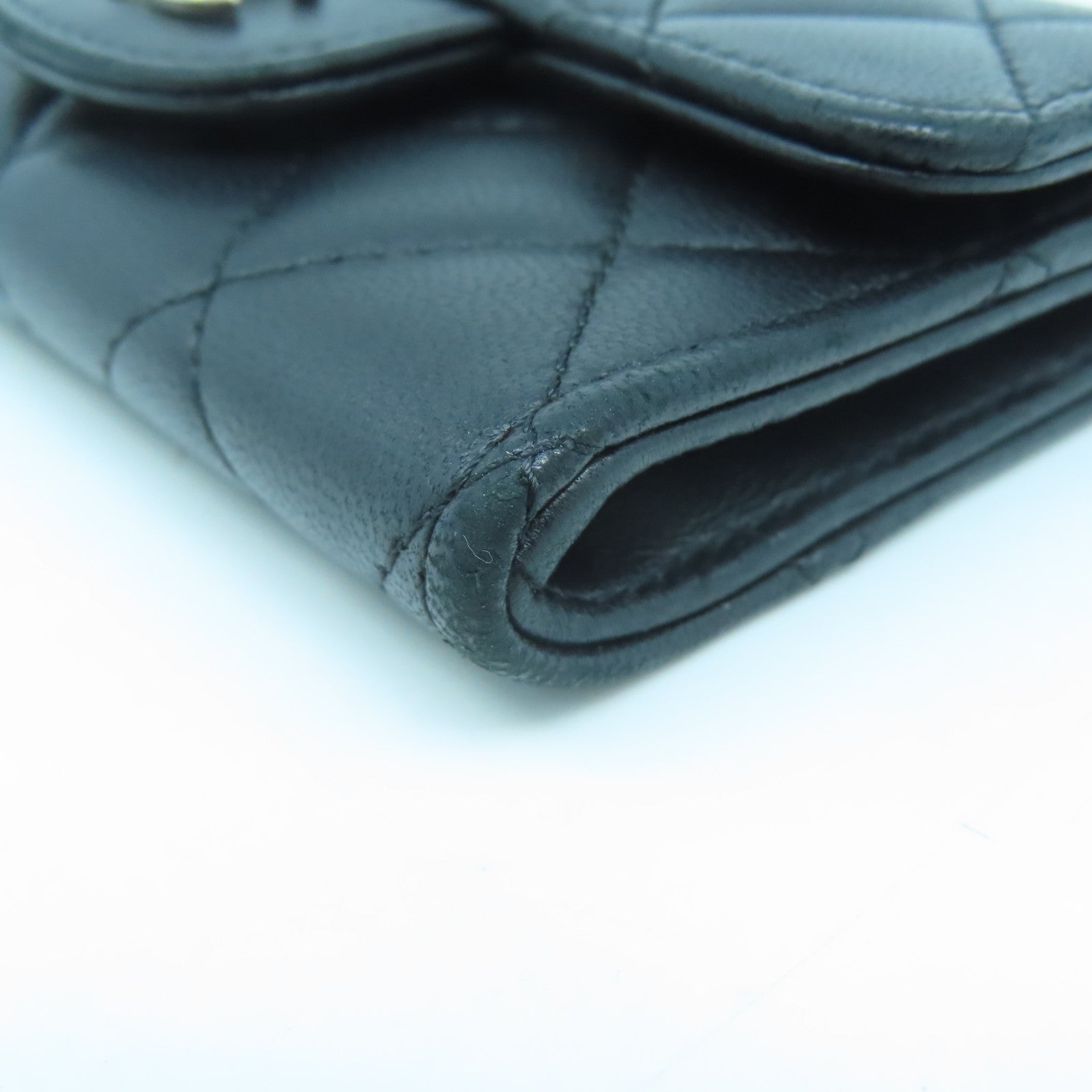 CHANEL 菱格羊皮皮革Card Case銀扣卡片套黑色