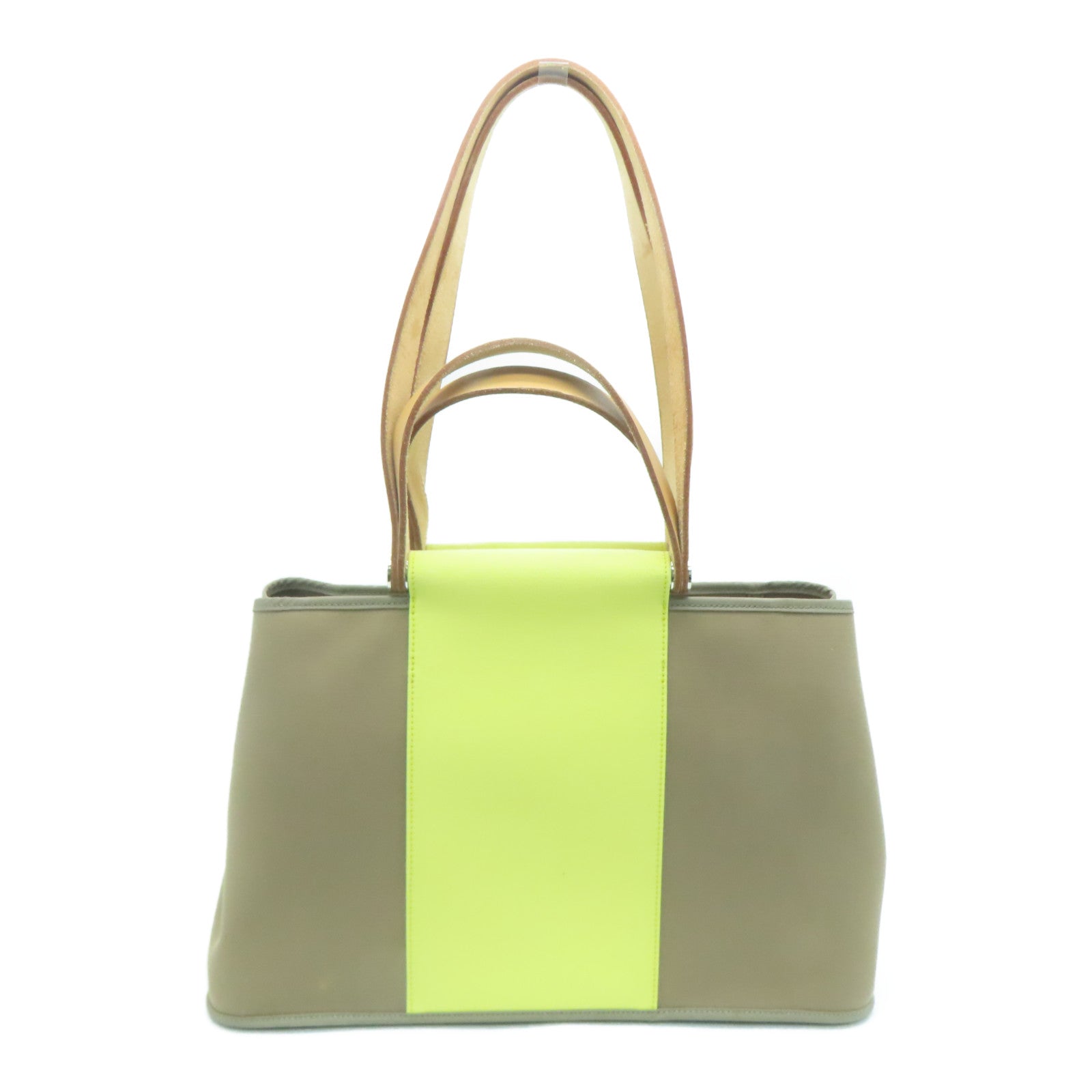 HERMES 帆布Cabag銀扣手挽肩背兩用袋Etuope/Yellow