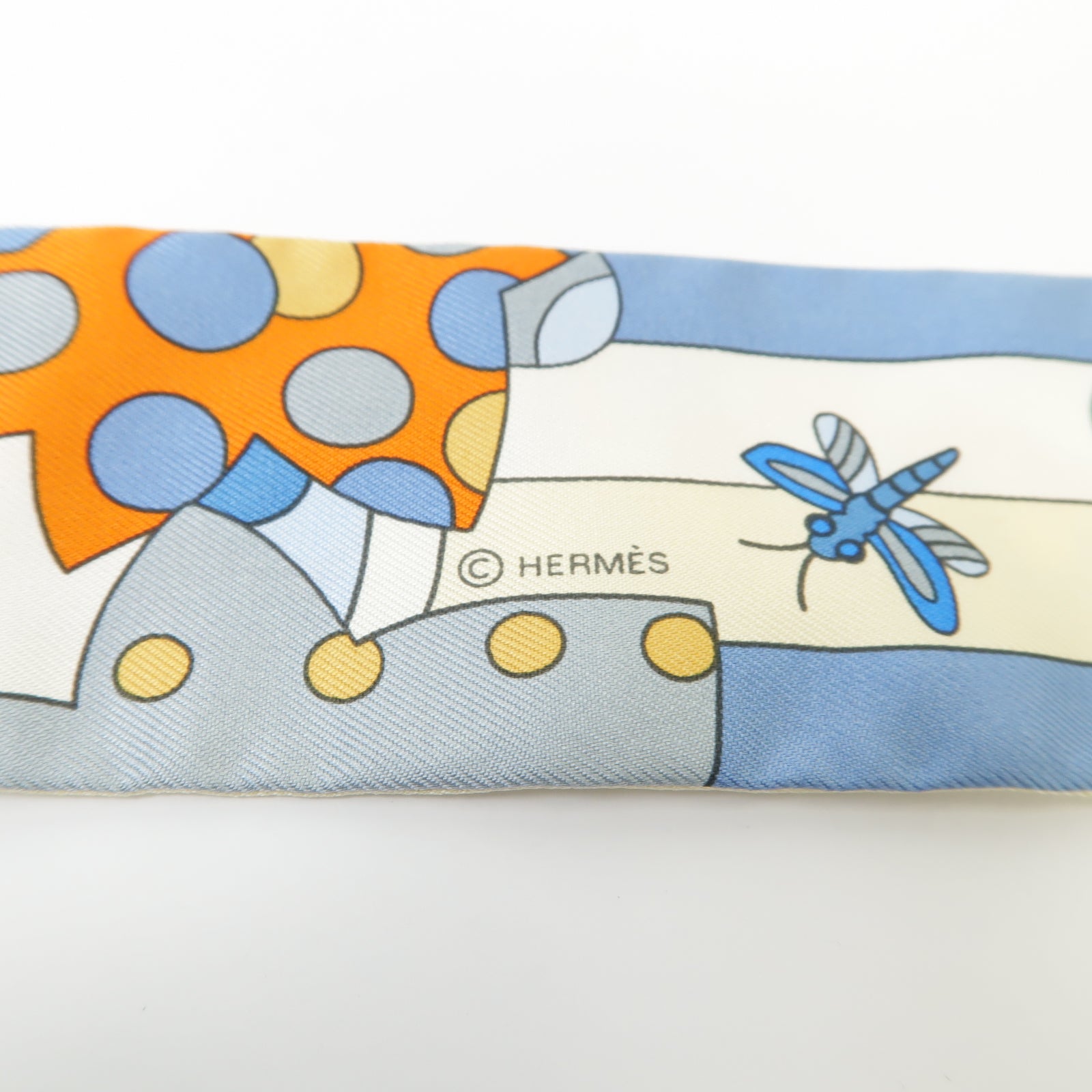 HERMES 絲質Twilly絲巾藍色/橙色