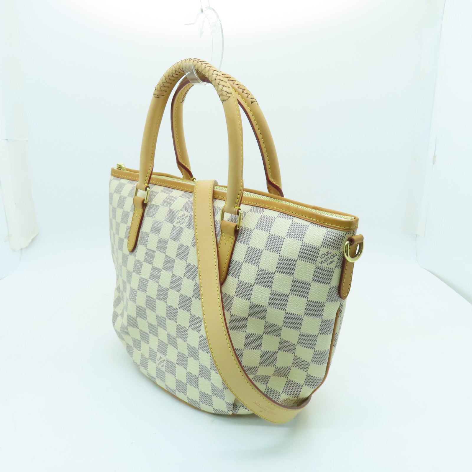 LOUIS VUITTON Damier Azur Riviera金扣手挽肩背兩用袋白色