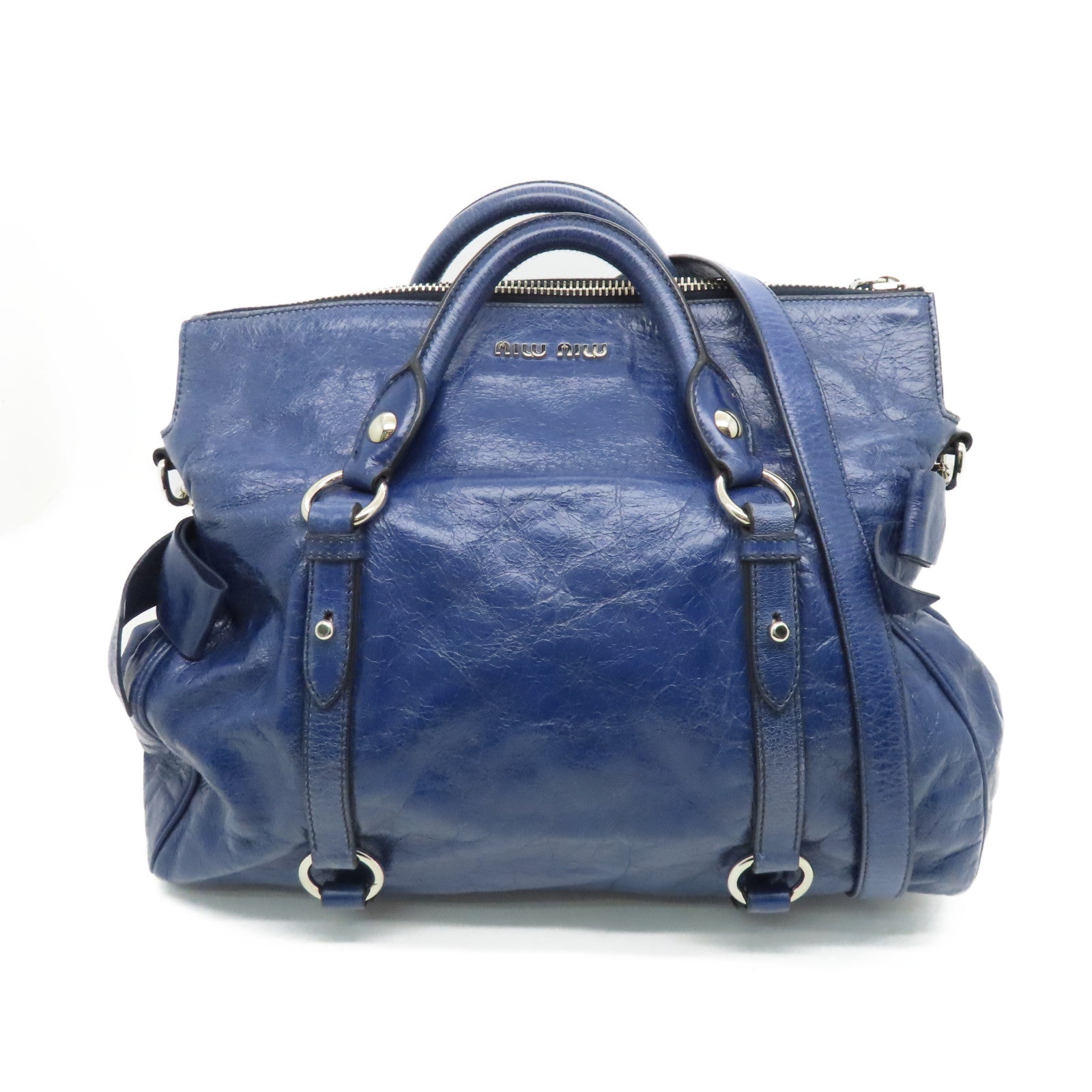Miu Miu Cowhide Leather 2 Way Shoulder Handle Shoulder Bag Blue