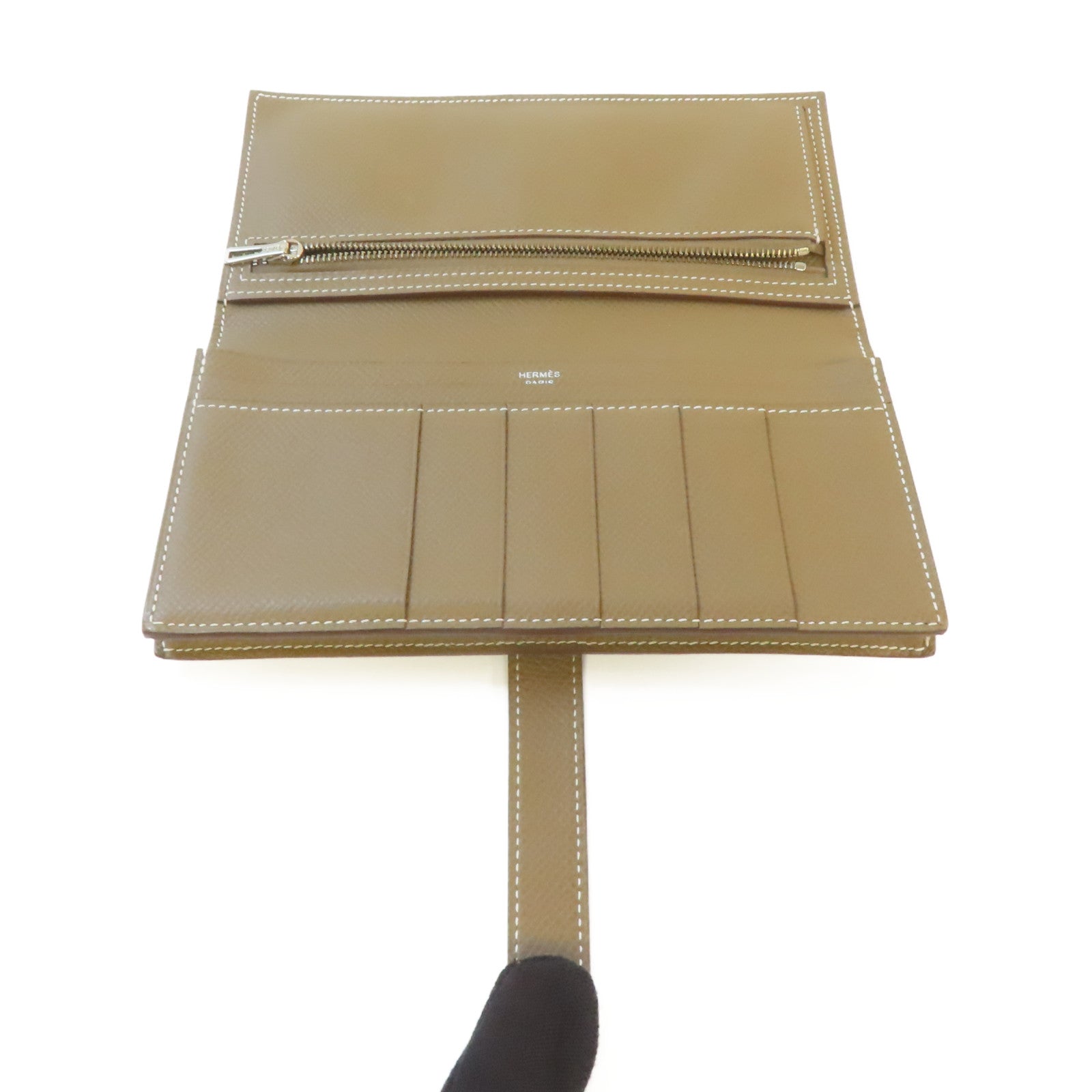 HERMES Epsom皮革Bearn Long Wallet銀扣長錢包啡色