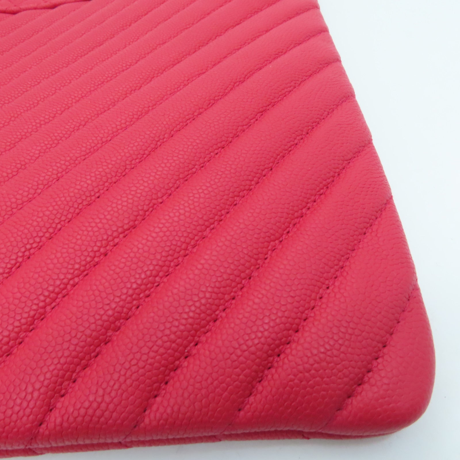CHANEL Twill Caviar Leather Clutch Gold Buckle Clutch Red