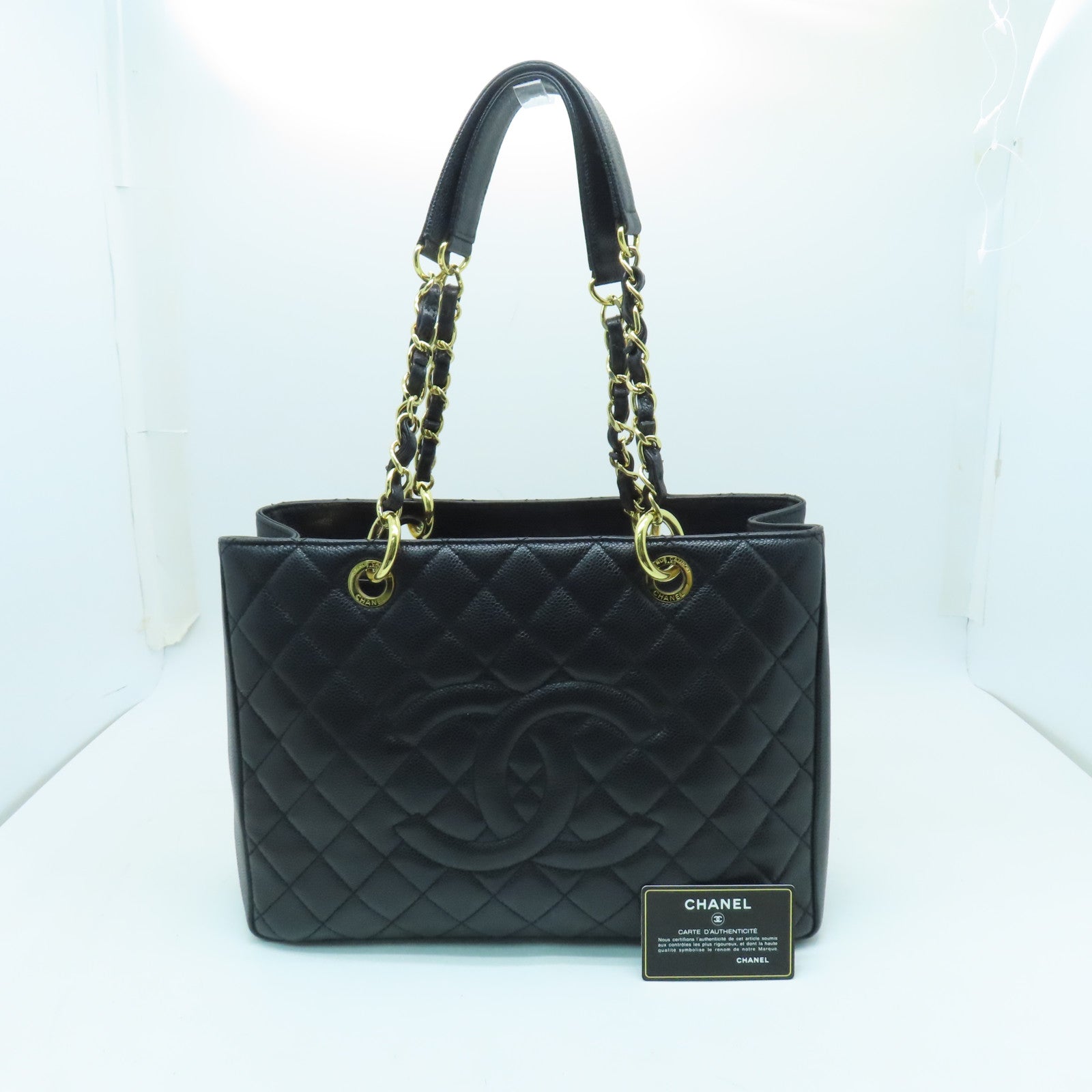 CHANEL 菱格Caviar皮革GST金扣手挽袋黑色