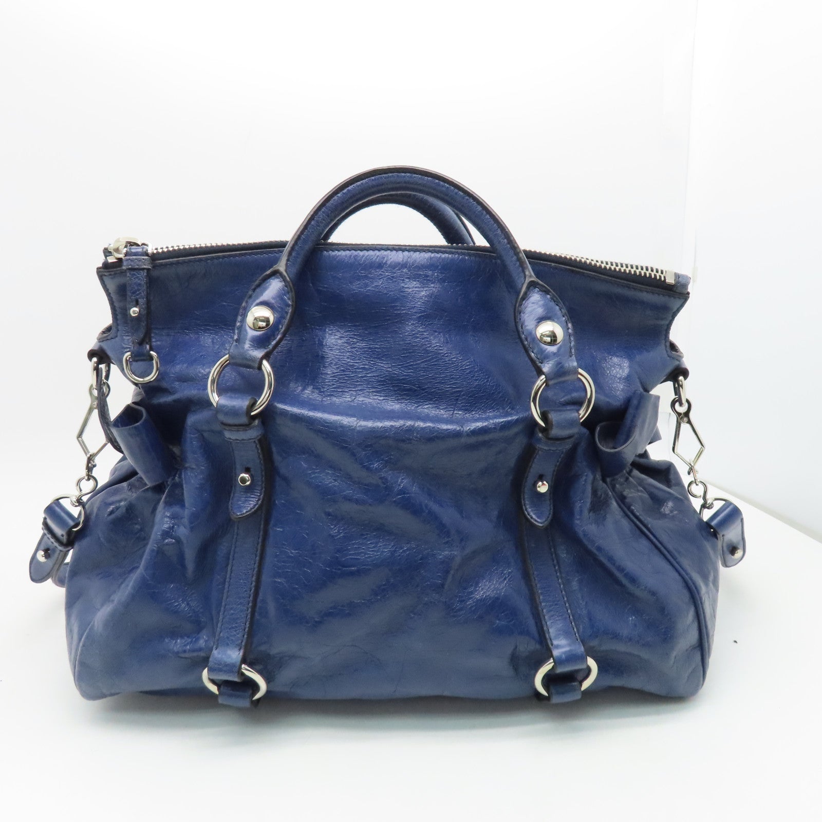 Miu Miu Cowhide Leather 2 Way Shoulder Handle Shoulder Bag Blue