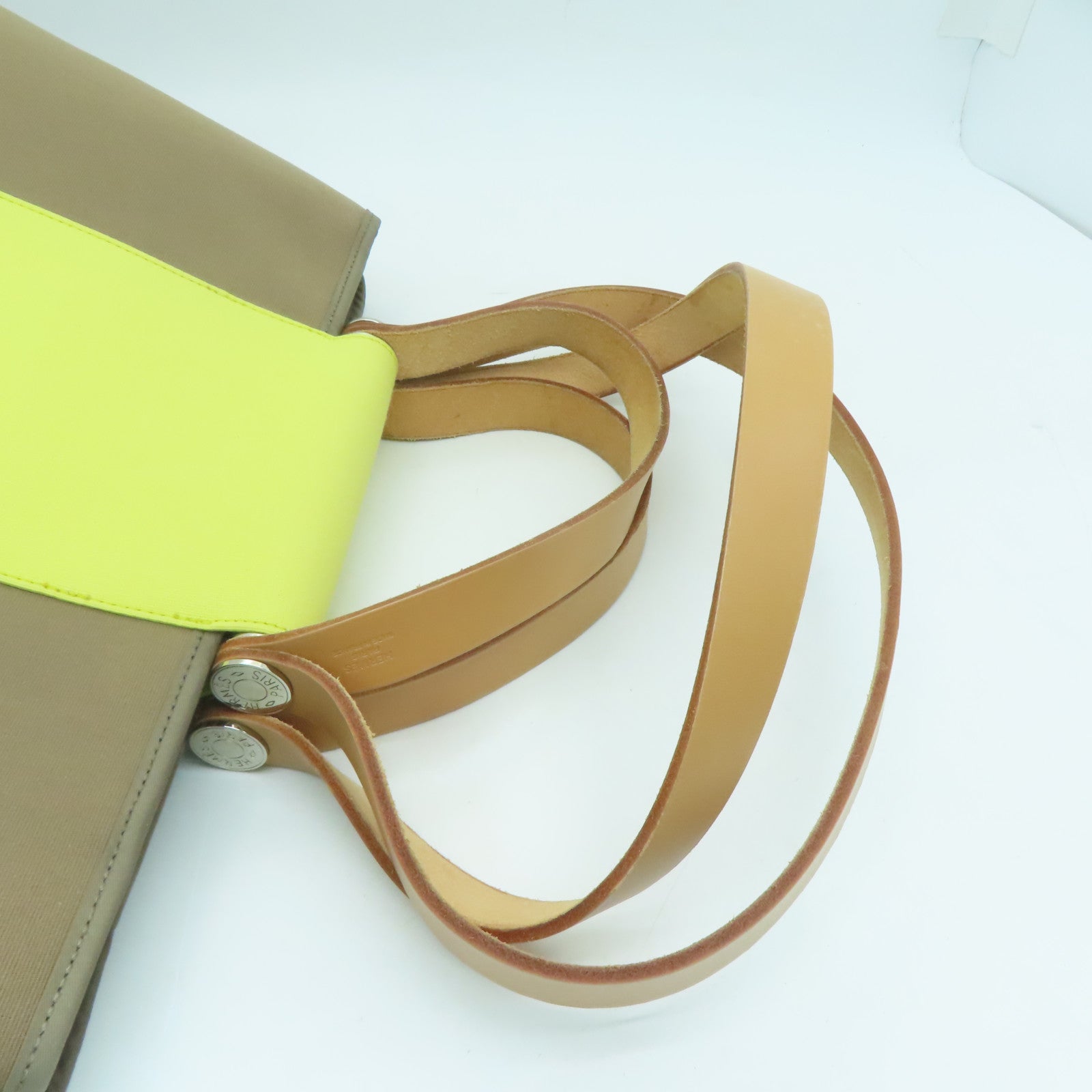 HERMES 帆布Cabag銀扣手挽肩背兩用袋Etuope/Yellow