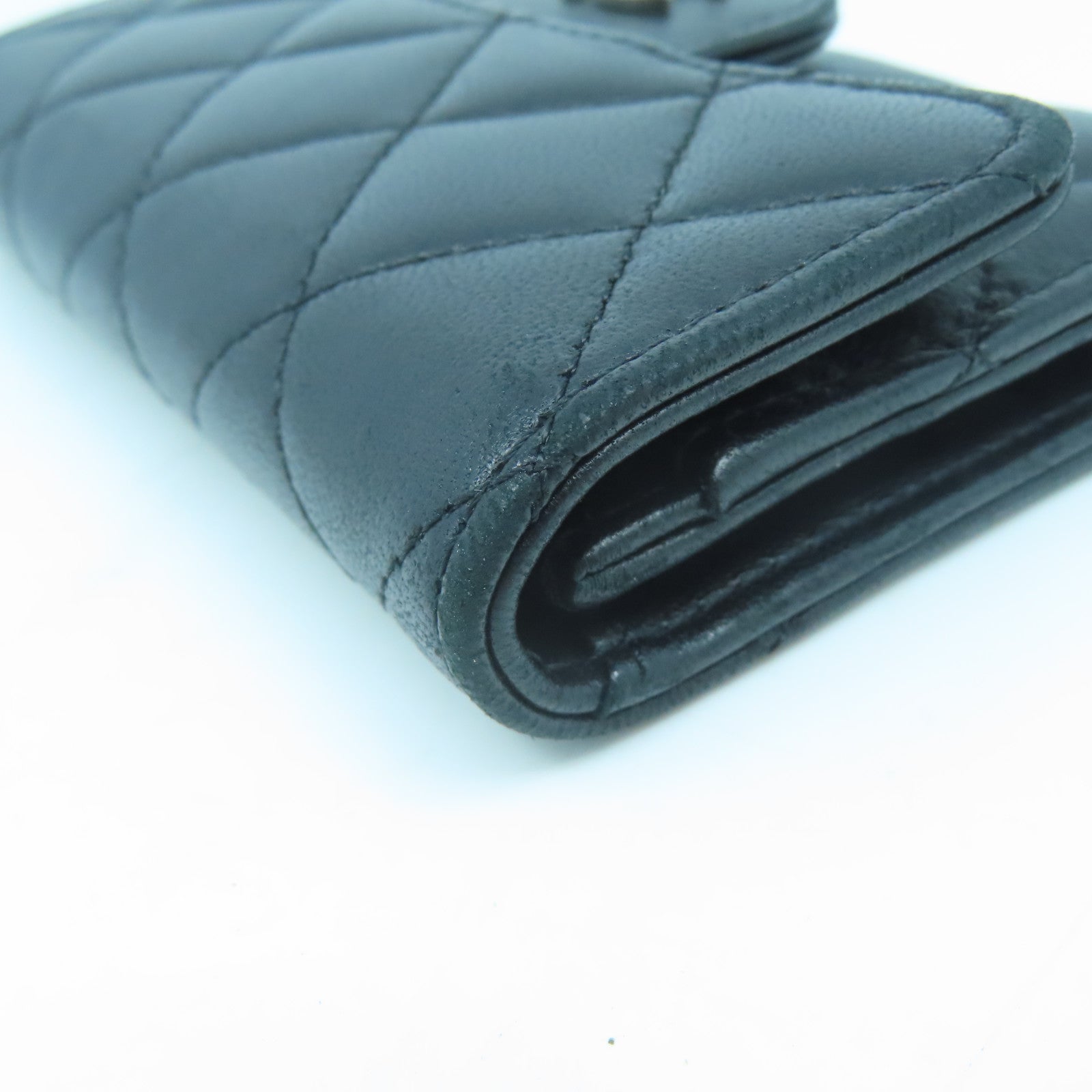CHANEL 菱格羊皮皮革Card Case銀扣卡片套黑色