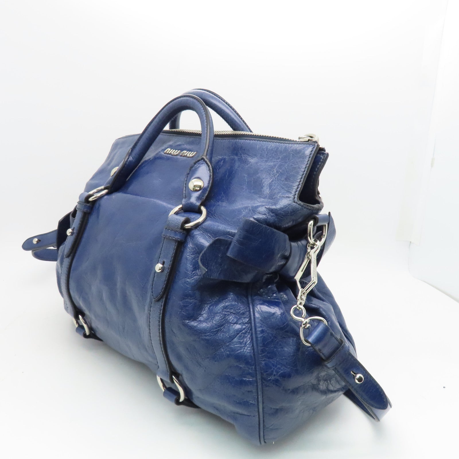Miu Miu Cowhide Leather 2 Way Shoulder Handle Shoulder Bag Blue