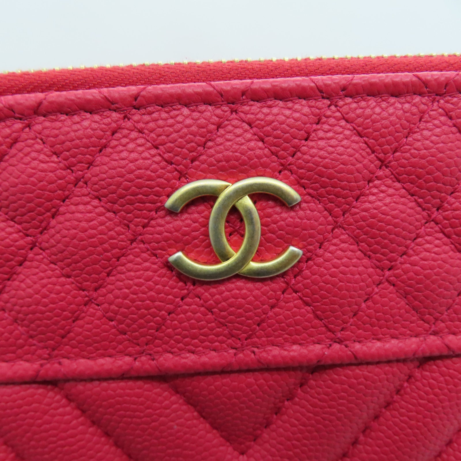 CHANEL Twill Caviar Leather Clutch Gold Buckle Clutch Red