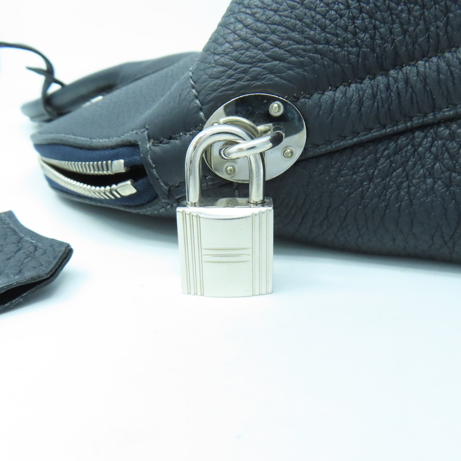 HERMES Clemence皮革Bolide 31銀扣手挽肩背兩用袋Blue indigo
