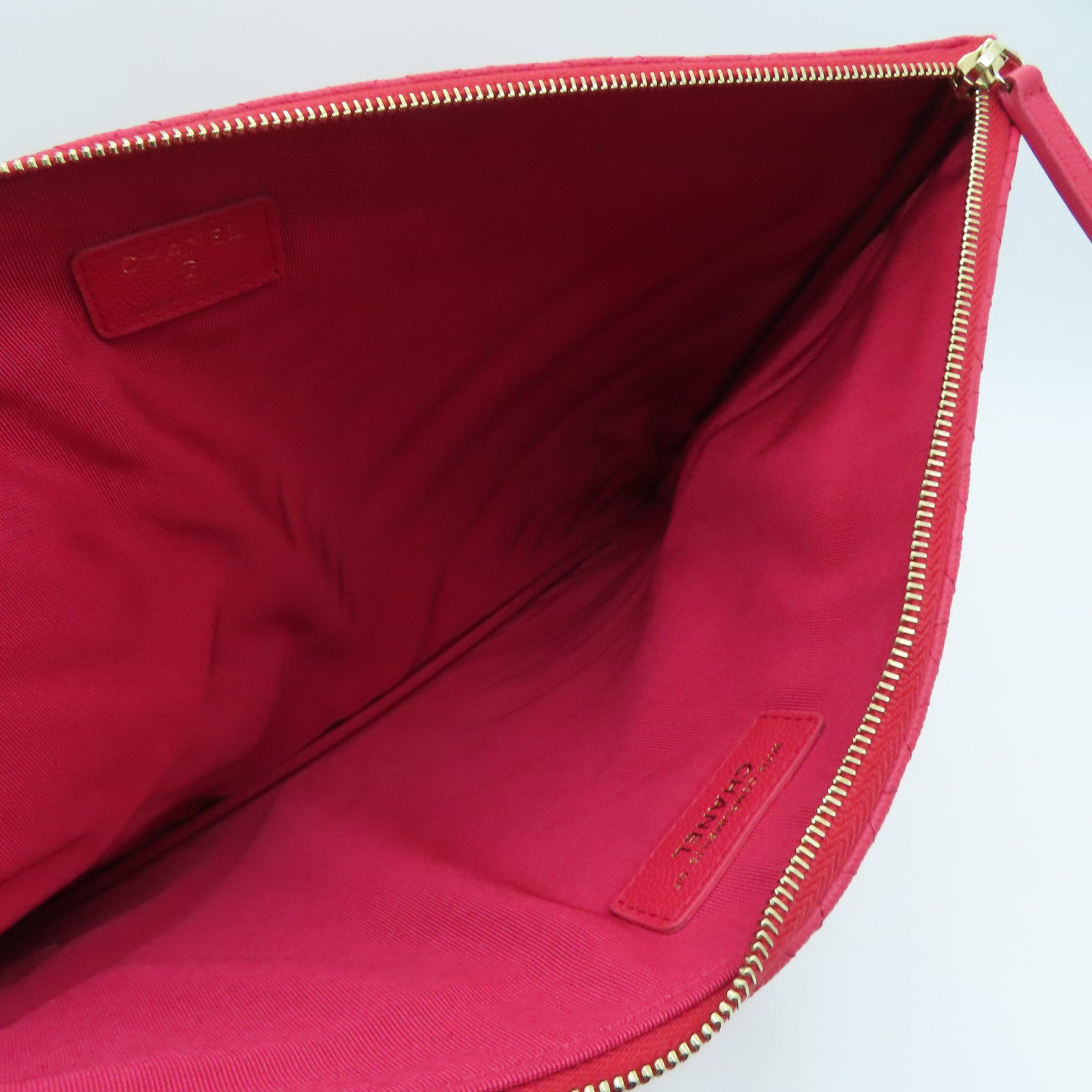CHANEL Twill Caviar Leather Clutch Gold Buckle Clutch Red